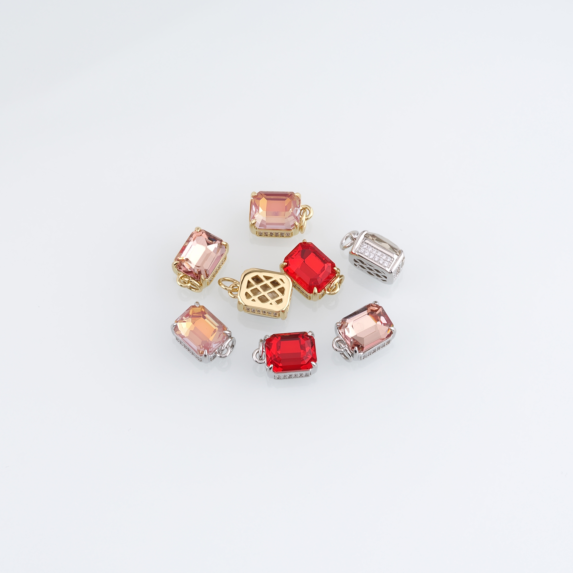 18K Gold Filled Rectangle Pendant,Crystal Rectangle Charm Earrings Necklace for DIY Jewelry Making Supply