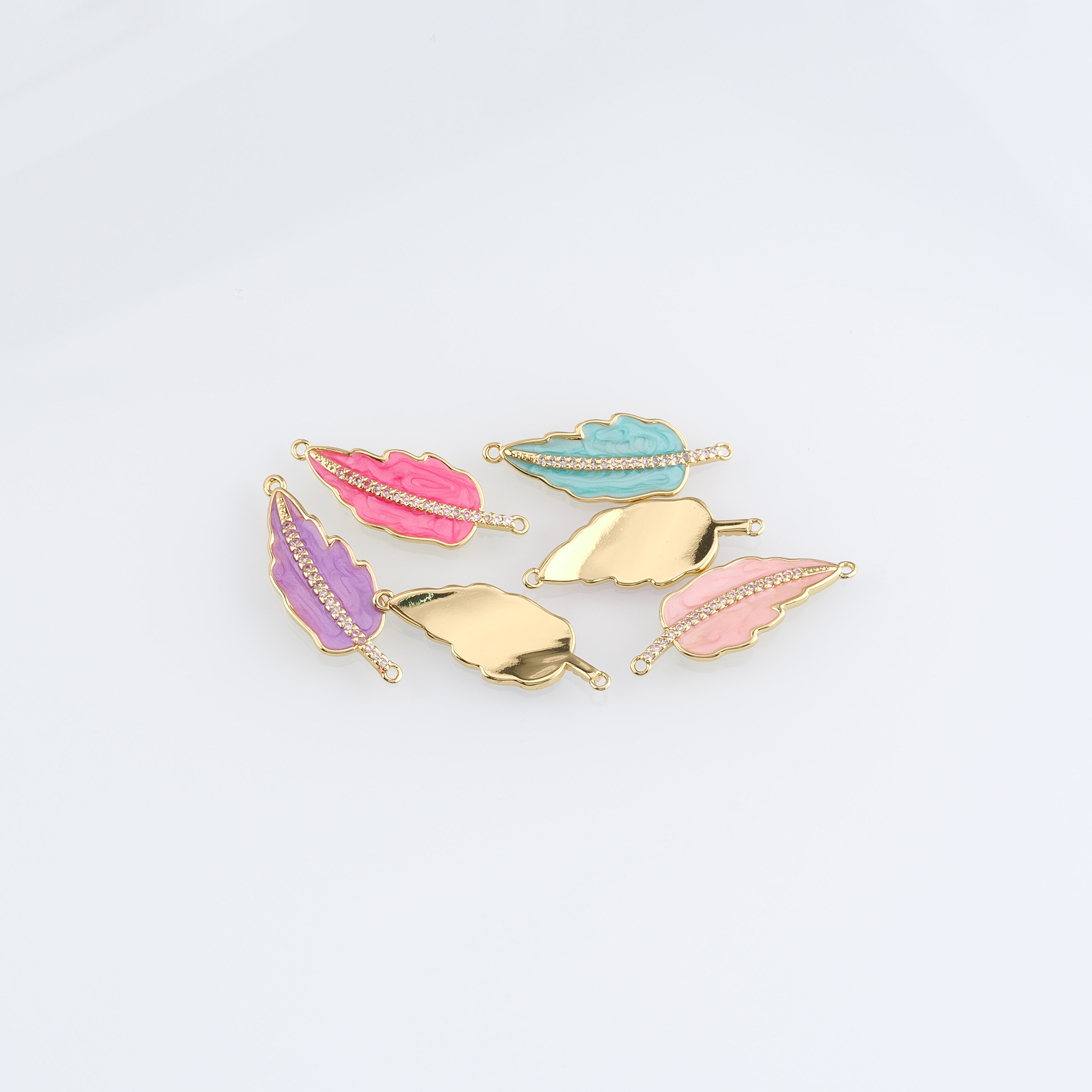 18K Gold Filled Leaf Connector,Enamel Leaf Charm Necklace Bracelet for DIY Jewelry Making Supply