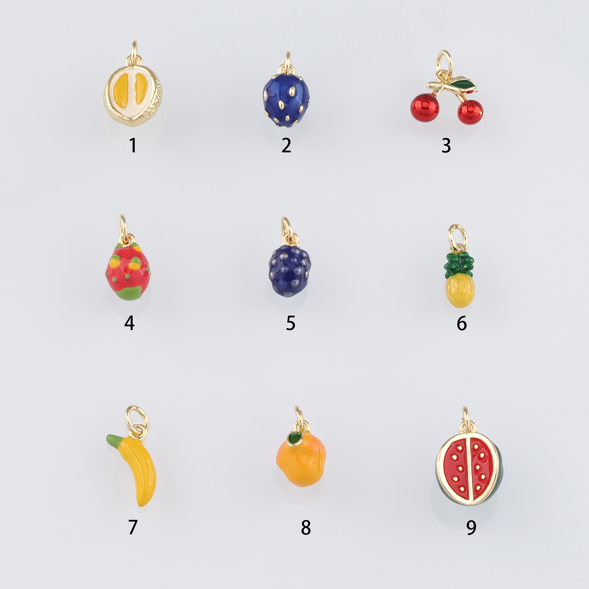 18K Gold Filled Fruit Pendant,Enamel Fruit Charm Earrings Necklace for DIY Jewelry Making Supply