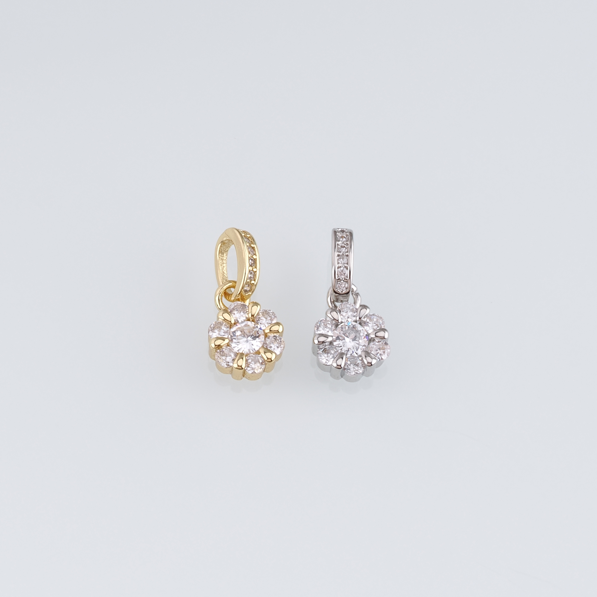 18K Gold Filled Flower Pendant,CZ Micro Pave Flower Charm Earrings Necklace for DIY Jewelry Making Supply