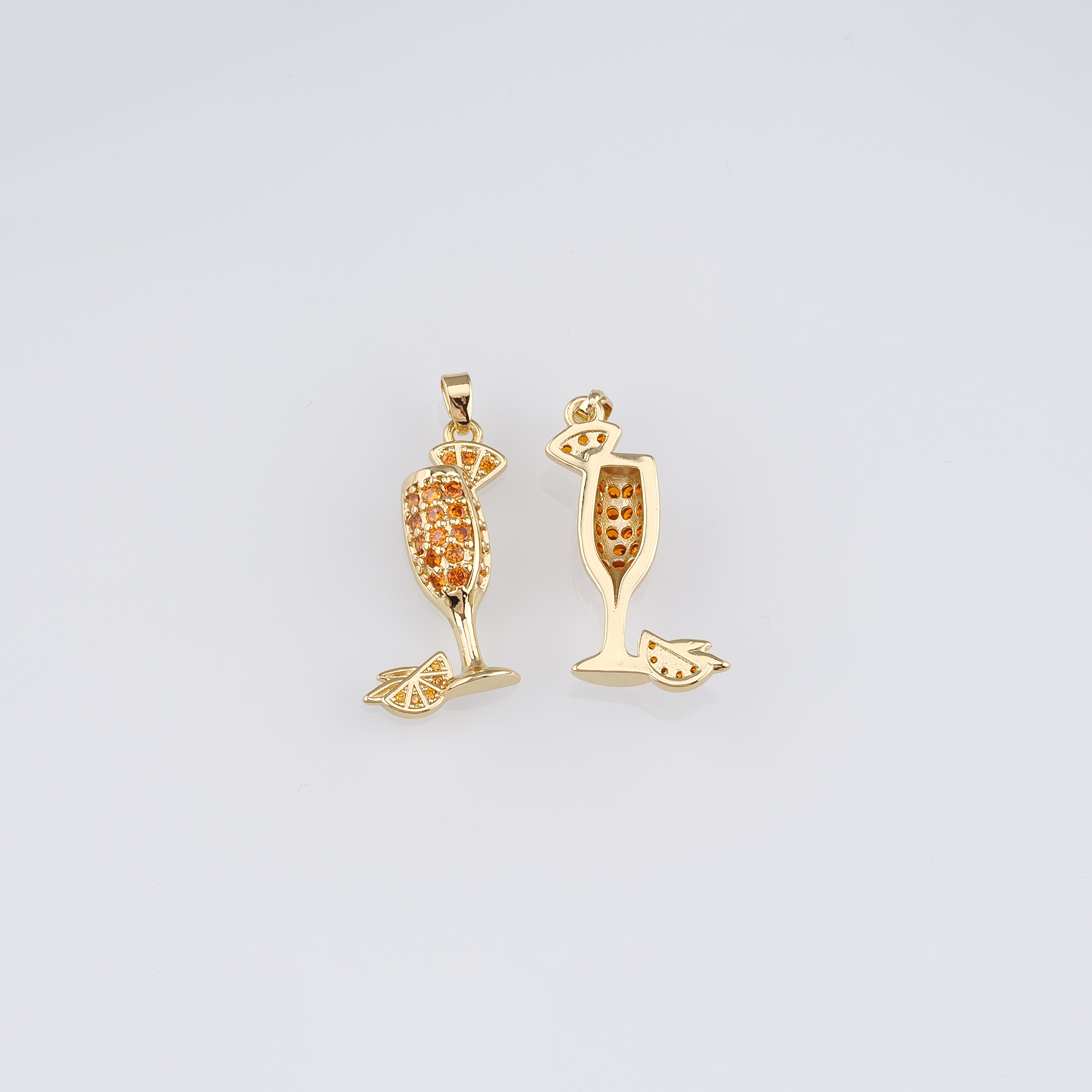 18K Gold Filled Wine Glass Pendant,CZ Micro Pave Wine Glass Charm Earrings Necklace for DIY Jewelry Making Supply