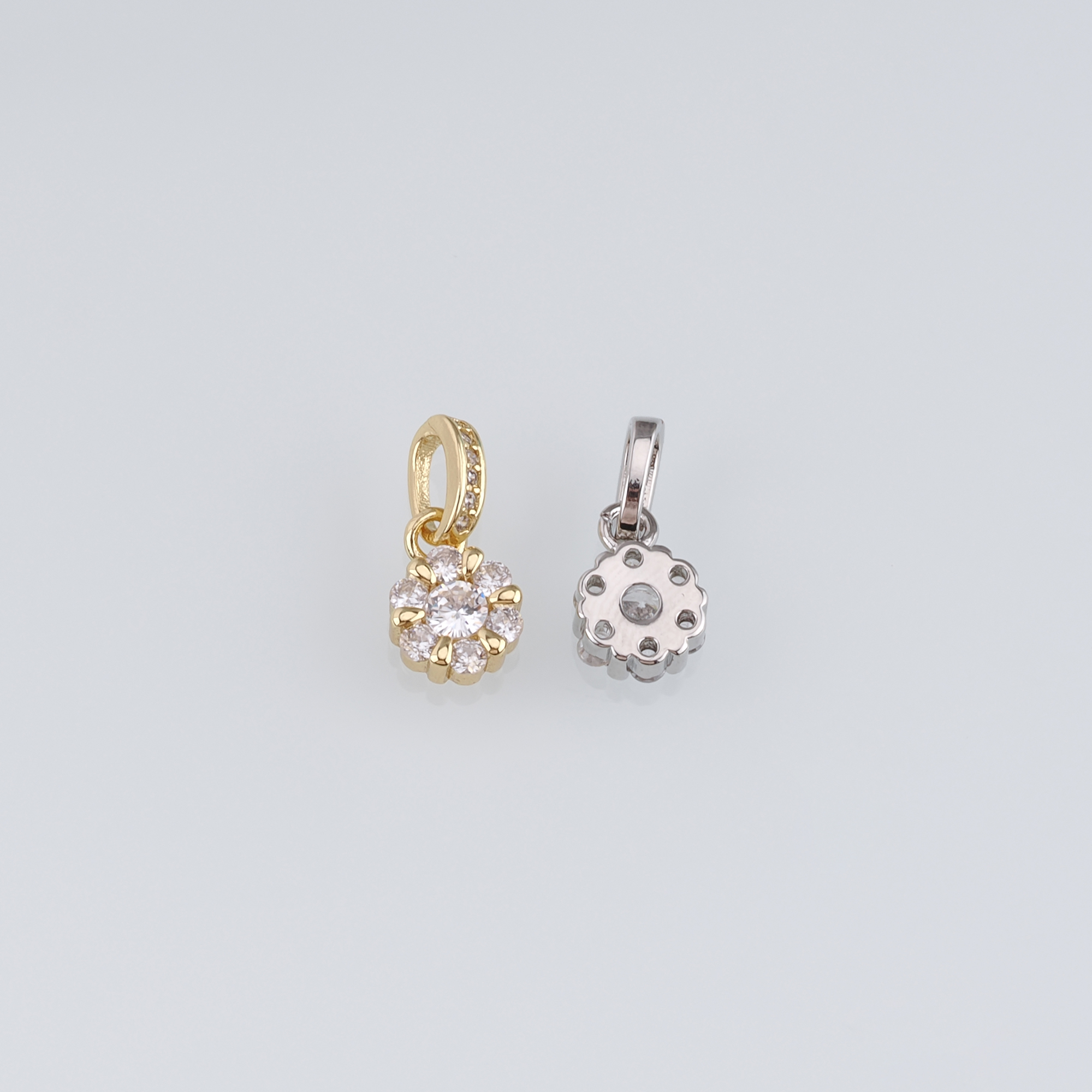 18K Gold Filled Flower Pendant,CZ Micro Pave Flower Charm Earrings Necklace for DIY Jewelry Making Supply