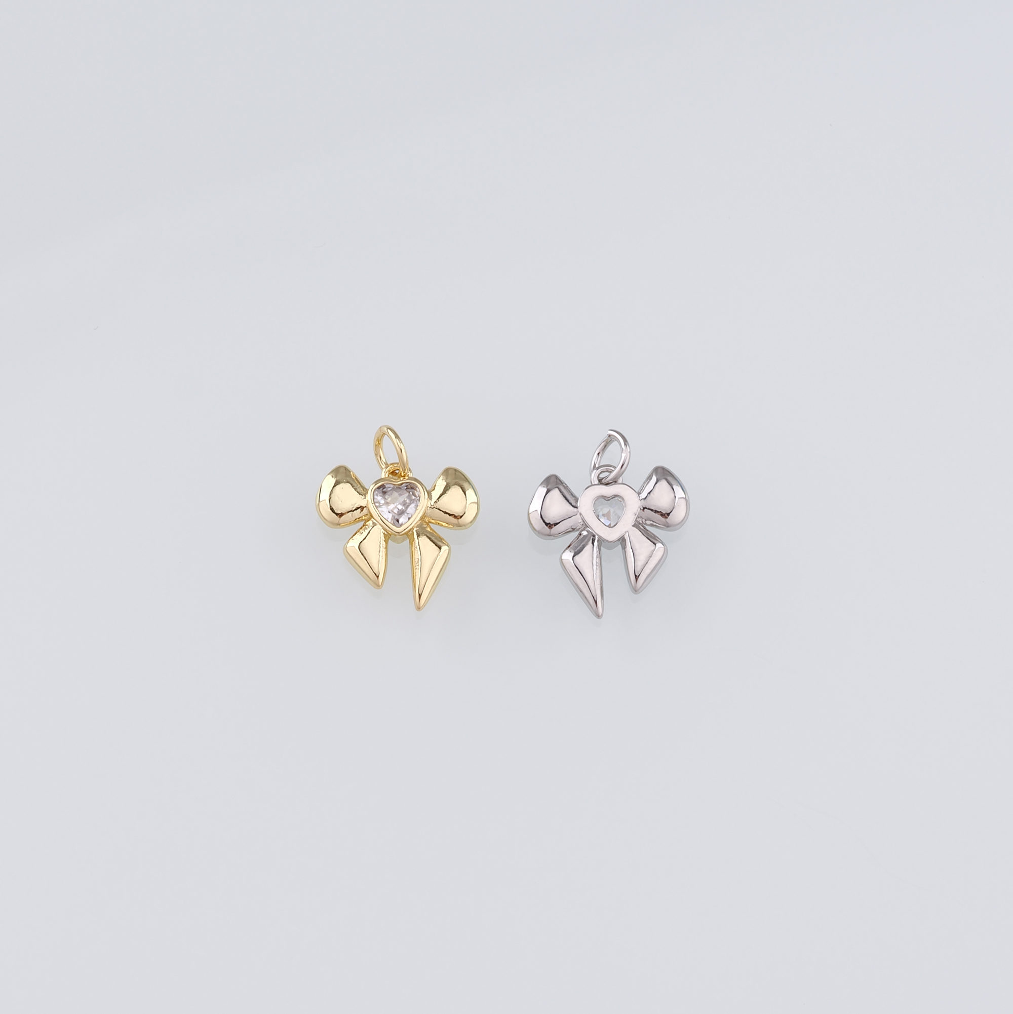 18K Gold Filled Bow Pendant,CZ Micro Pave Bow Charm Earrings Necklace for DIY Jewelry Making Supply