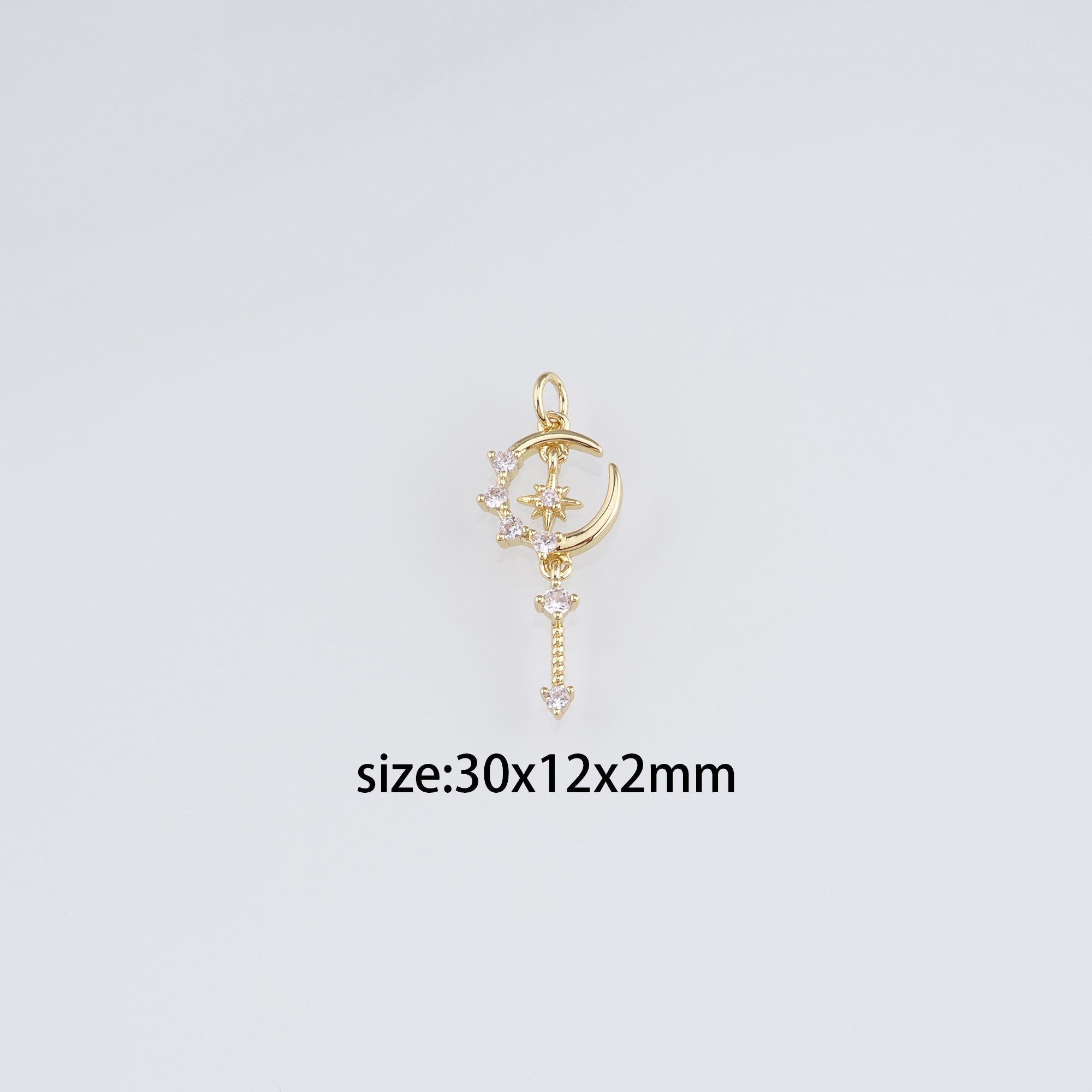 18K Gold Filled Moon Pendant,Celestial Charm,CZ Micro Pave Moon Earrings Necklace for DIY Jewelry Making Supply