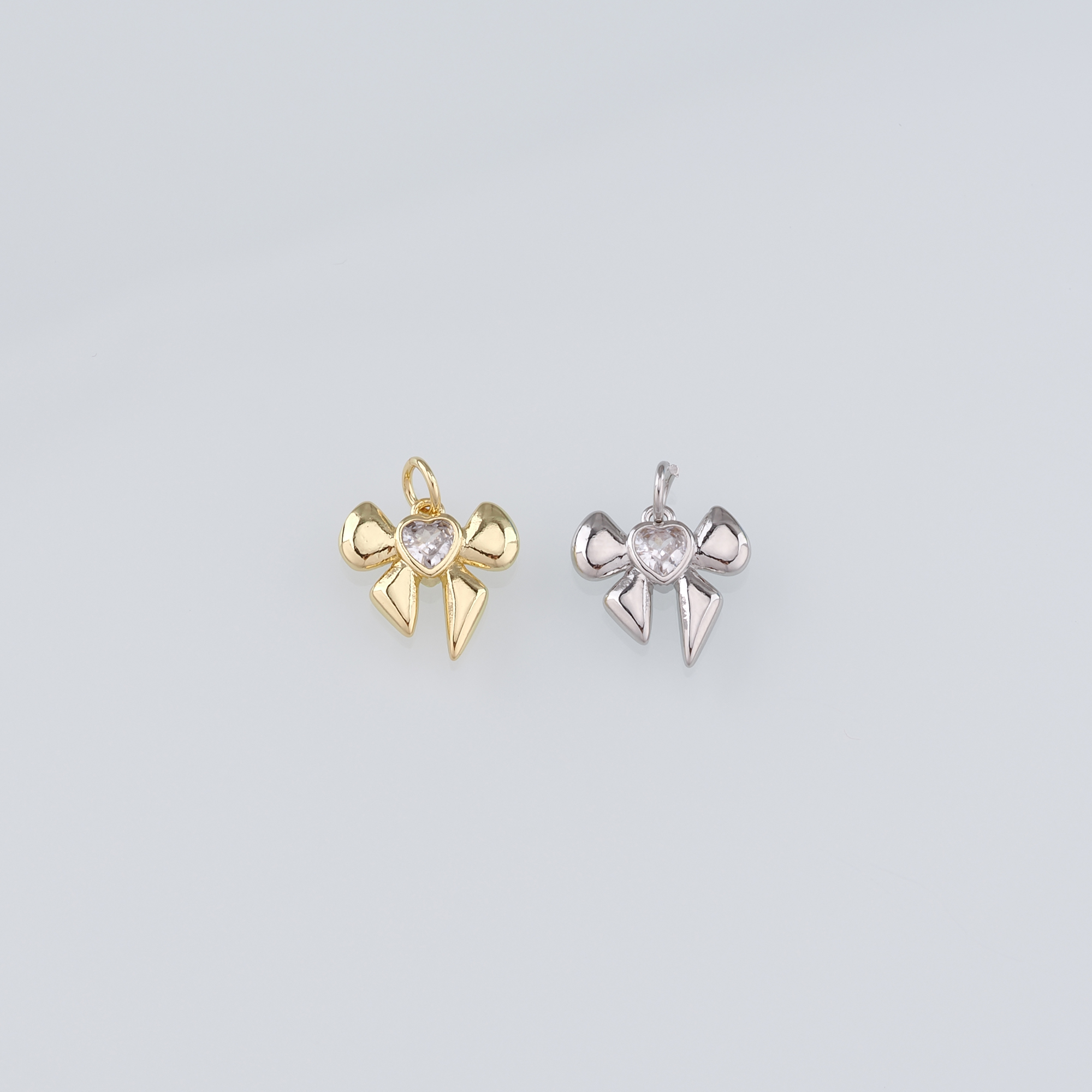 18K Gold Filled Bow Pendant,CZ Micro Pave Bow Charm Earrings Necklace for DIY Jewelry Making Supply