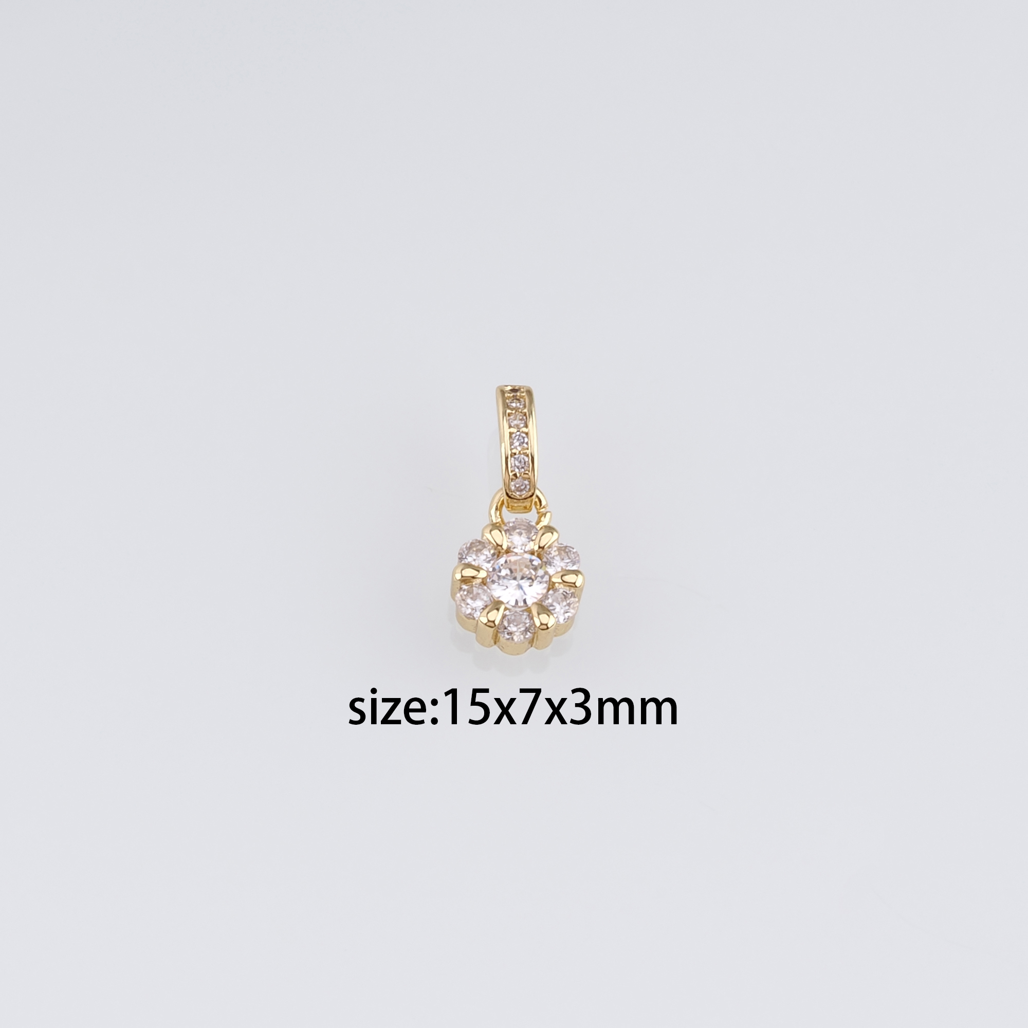18K Gold Filled Flower Pendant,CZ Micro Pave Flower Charm Earrings Necklace for DIY Jewelry Making Supply