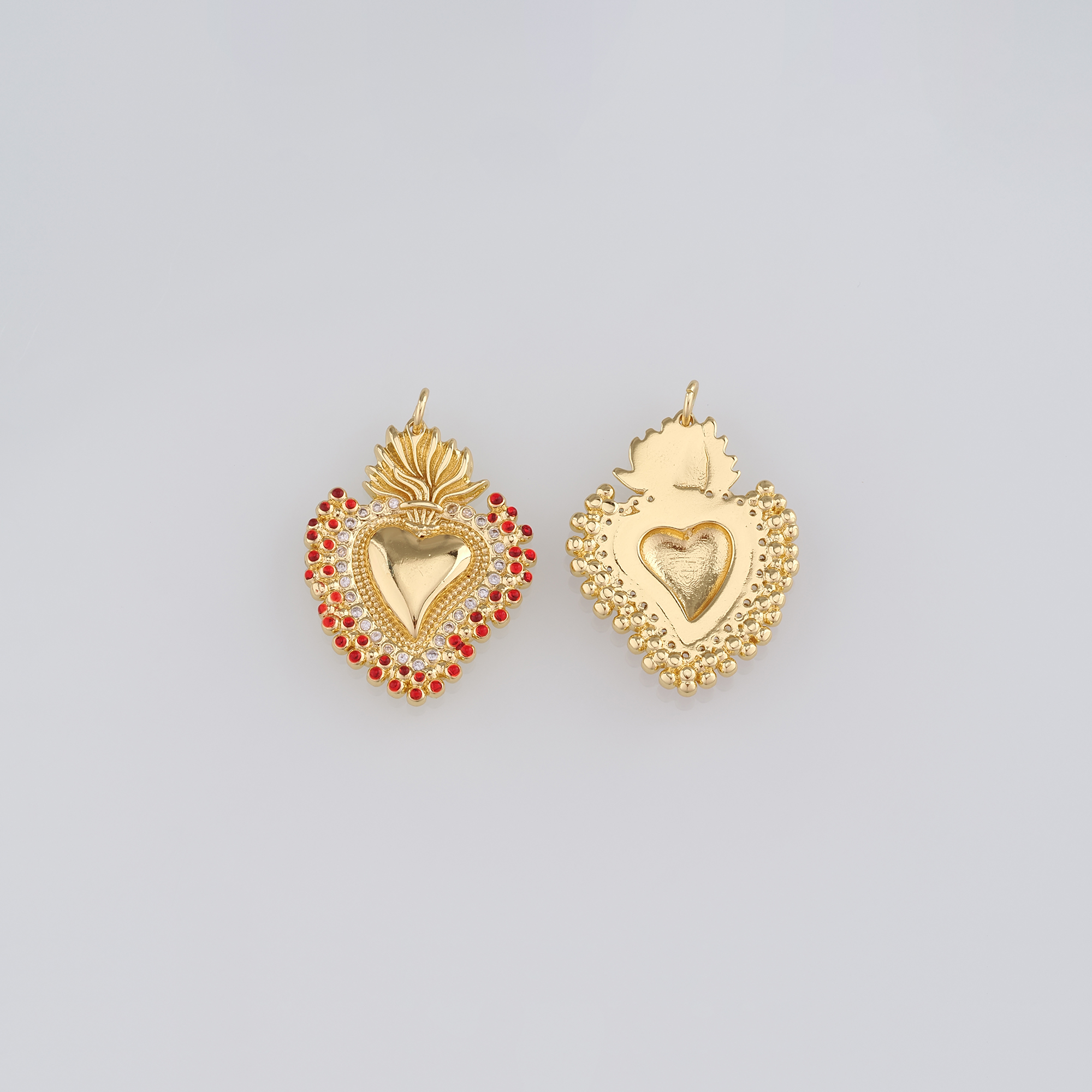 18K Gold Filled Sacred Heart Pendant,CZ Micro Pave Religious Charm Earrings Necklace for DIY Jewelry Making Supply