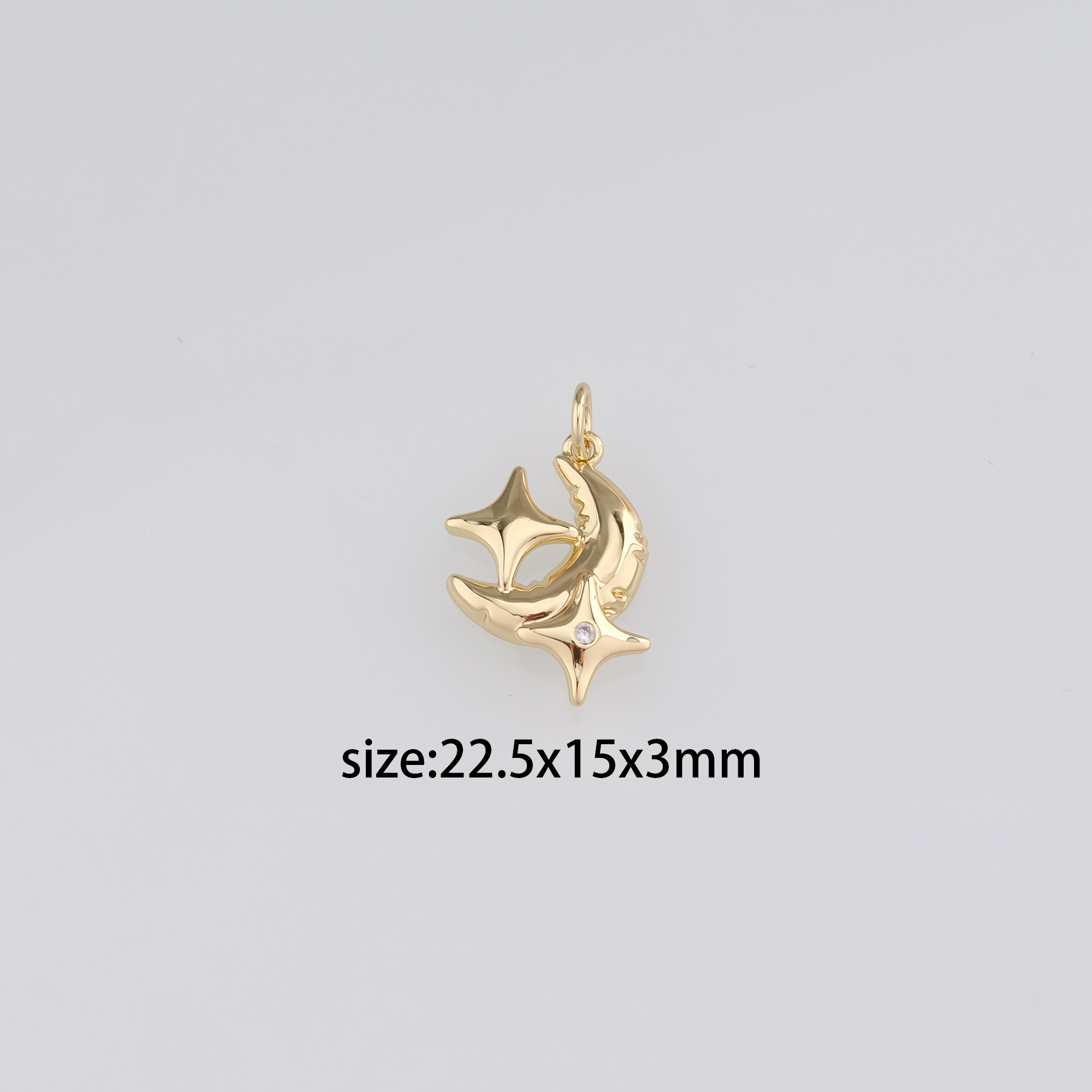 18K Gold Filled Moon Pendant,Celestial Charm,CZ Micro Pave Moon Earrings Necklace for DIY Jewelry Making Supply