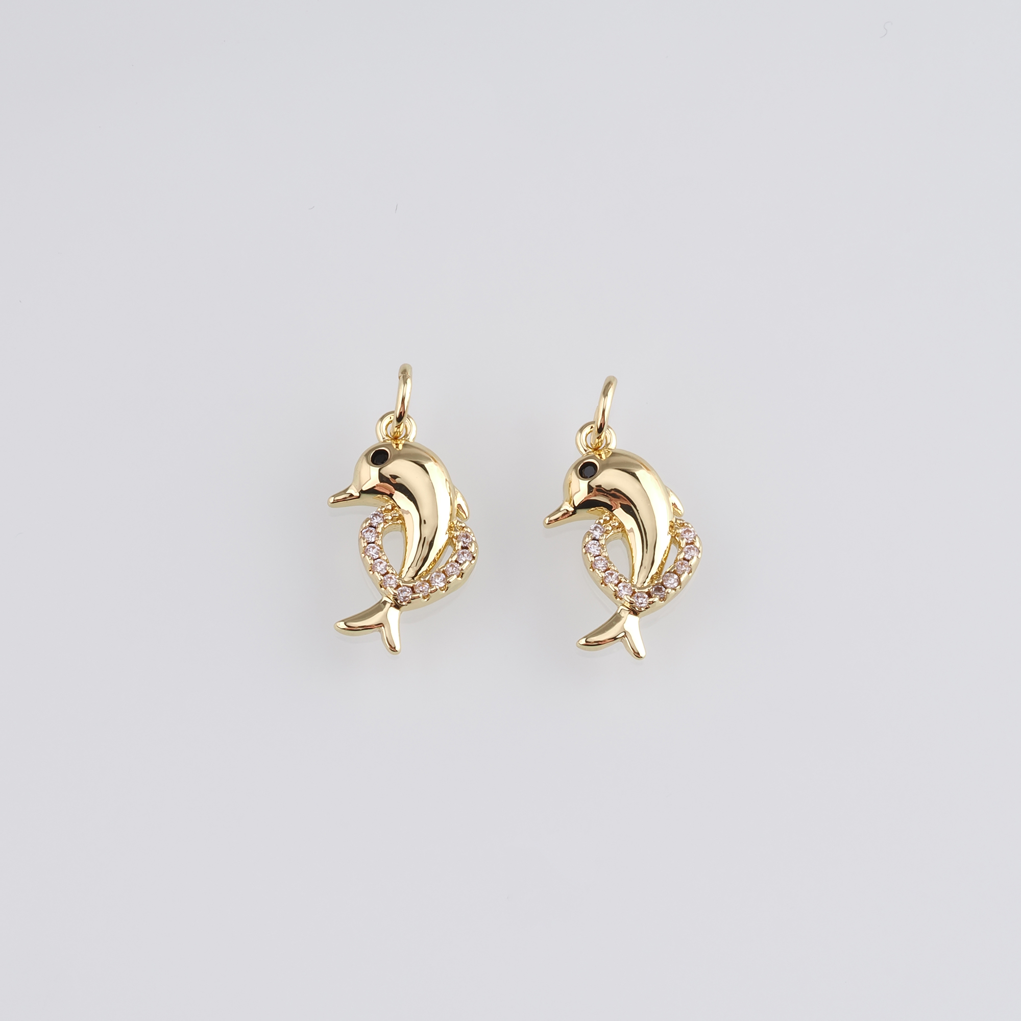 18K Gold Filled Dolphin Pendant,CZ Micro Pave Dolphin Charms Earrings Necklace for DIY Jewelry Making Supply