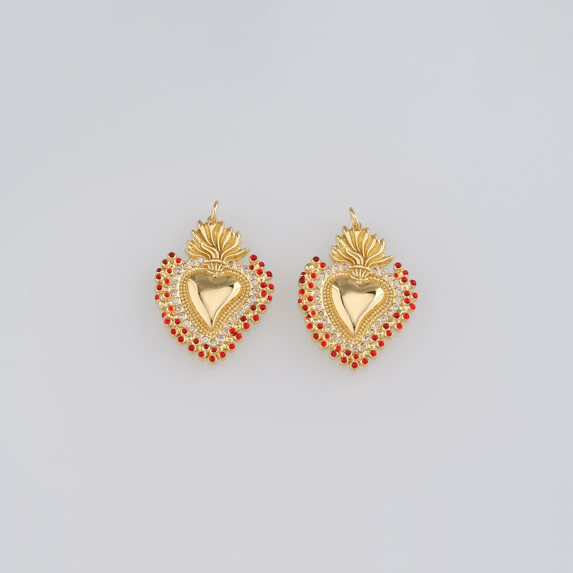 18K Gold Filled Sacred Heart Pendant,CZ Micro Pave Religious Charm Earrings Necklace for DIY Jewelry Making Supply