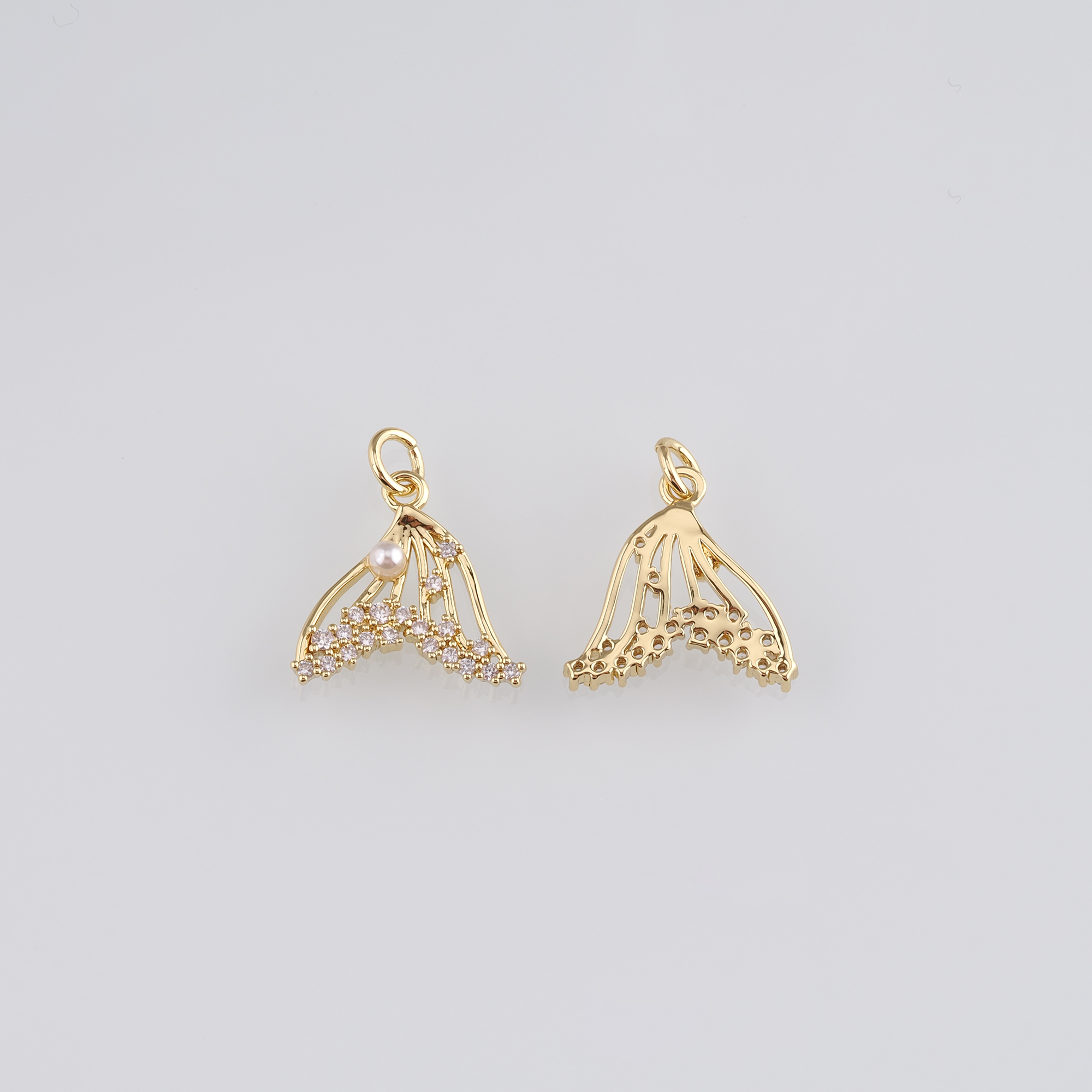 18K Gold Filled Whale Tail Pendant,CZ Micro Pave Whale Tail Charm Earrings Necklace for DIY Jewelry Making Supply