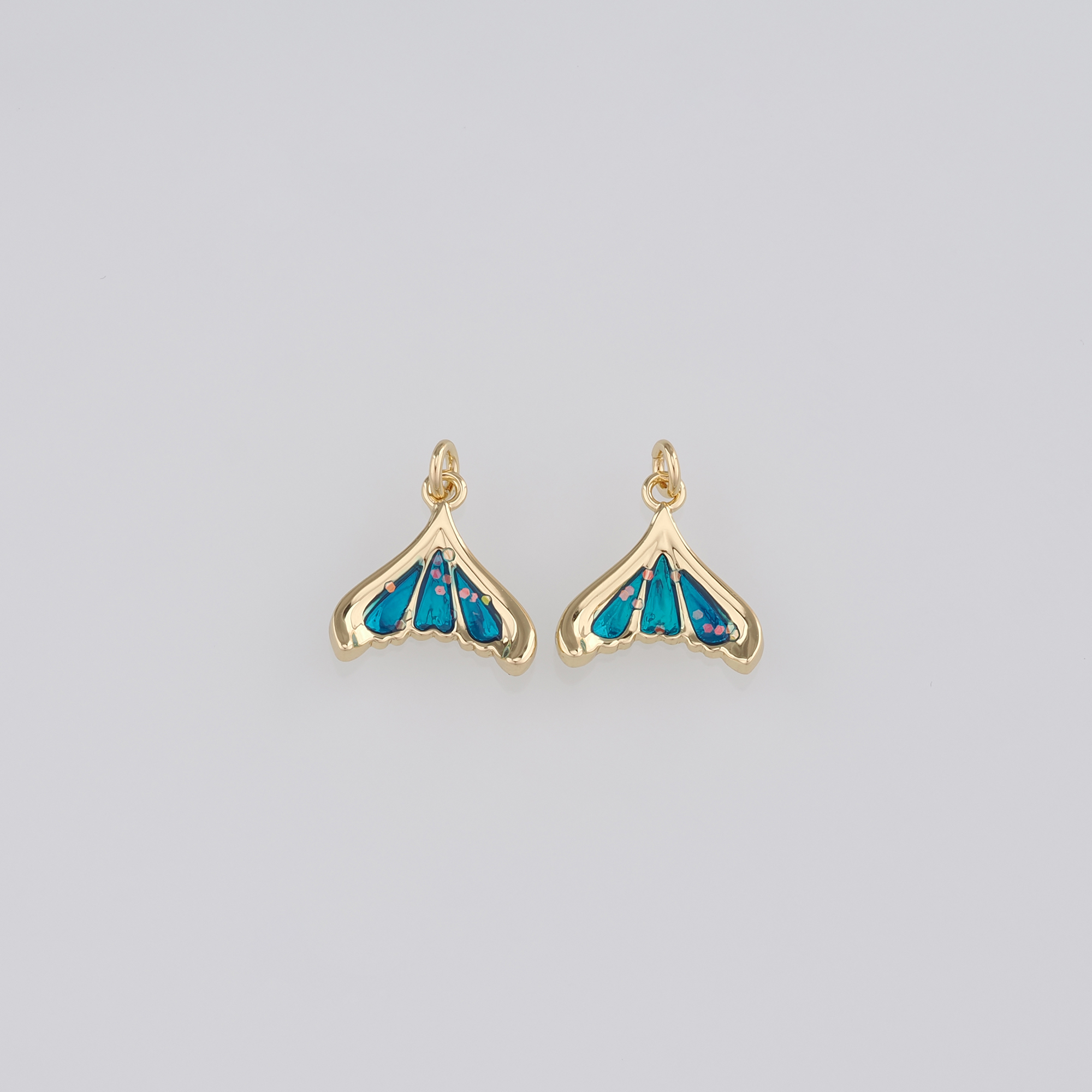 18K Gold Filled Whale Tail Pendant,Enamel Whale Tail Charm Earrings Necklace for DIY Jewelry Making Supply