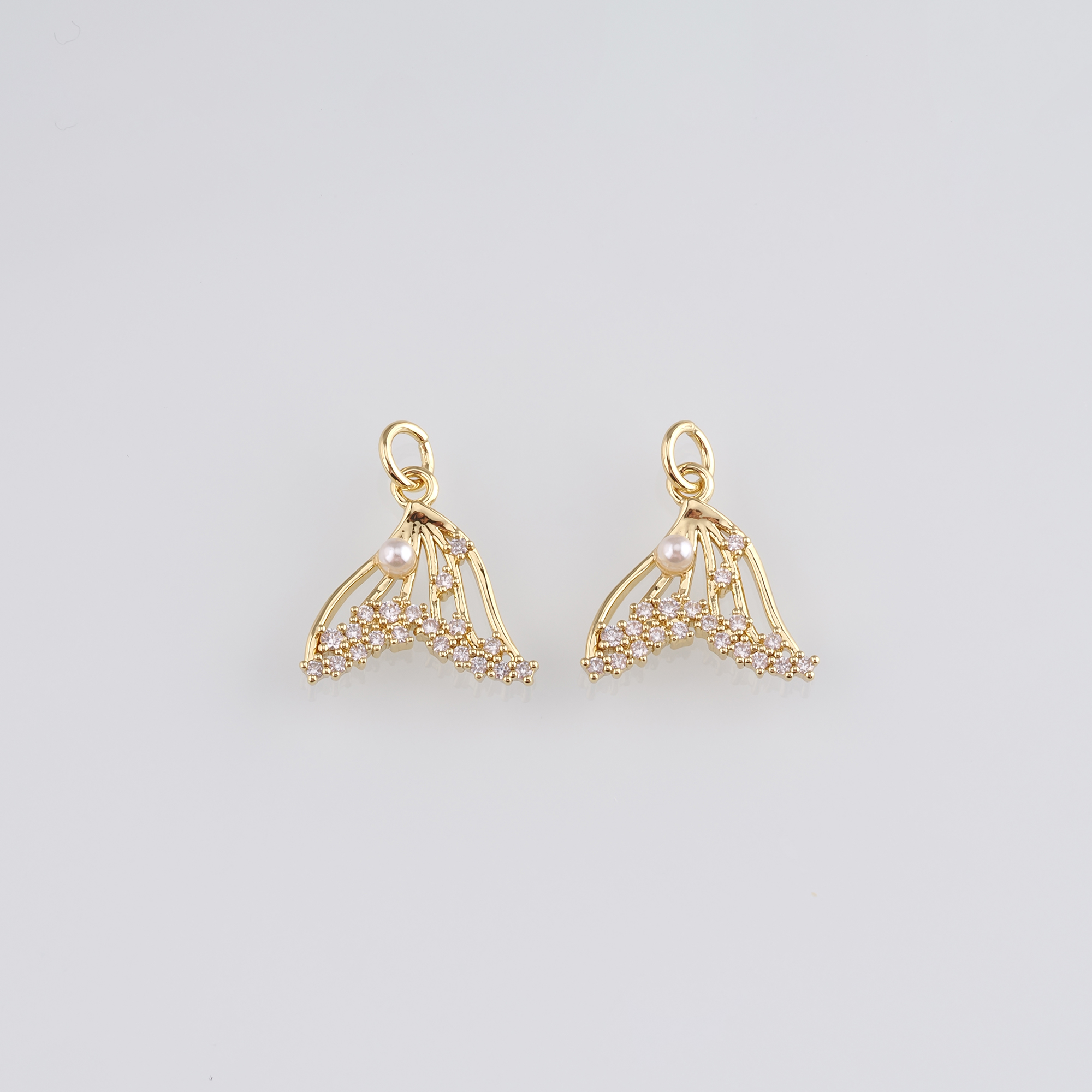 18K Gold Filled Whale Tail Pendant,CZ Micro Pave Whale Tail Charm Earrings Necklace for DIY Jewelry Making Supply
