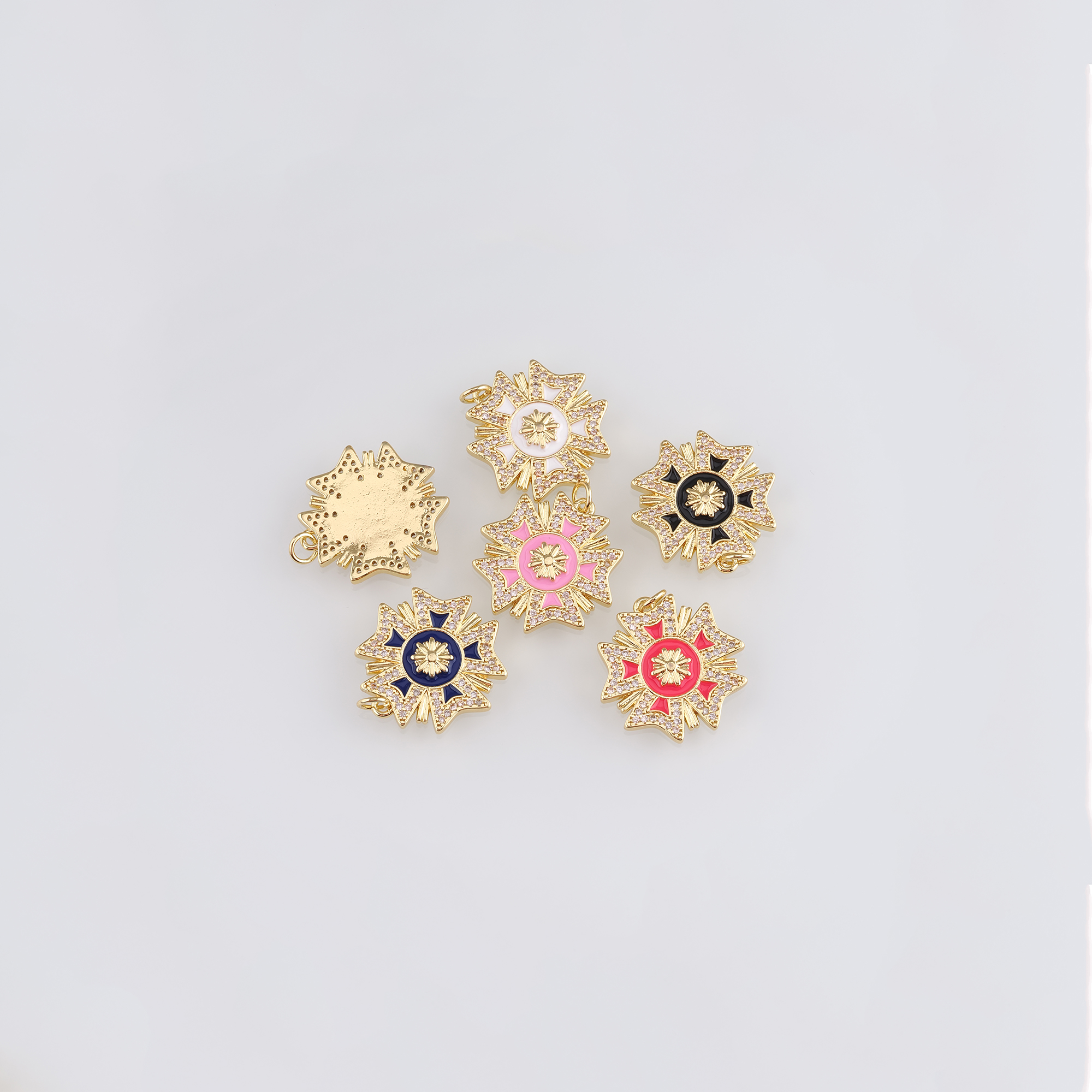 18K Gold Filled Badge Pendant,Enamel Badge Charm Earrings Necklace for DIY Jewelry Making Supply