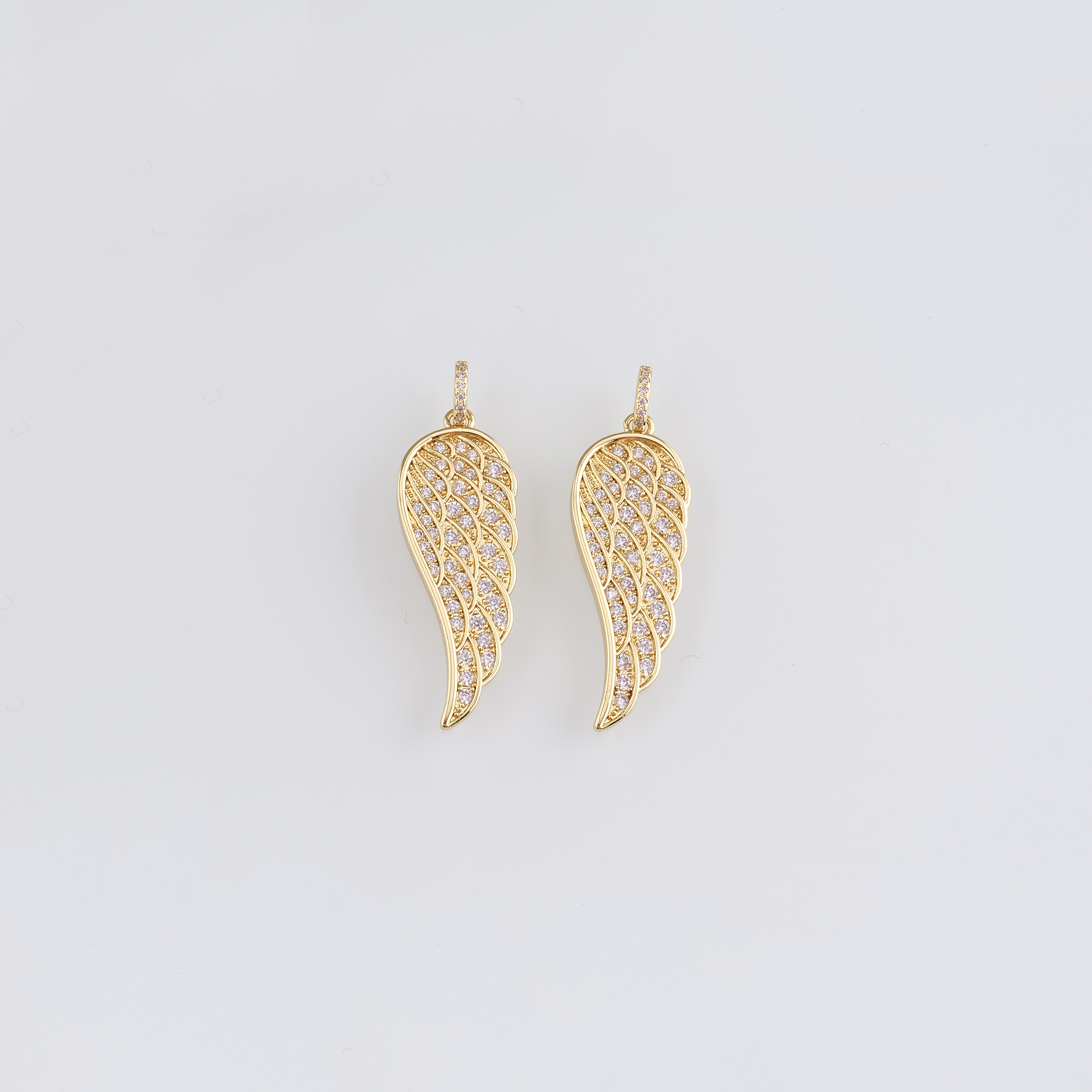 18K Gold Filled Wing Pendant,CZ Micro Pave Wings Earrings Necklace for DIY Jewelry Making Supply