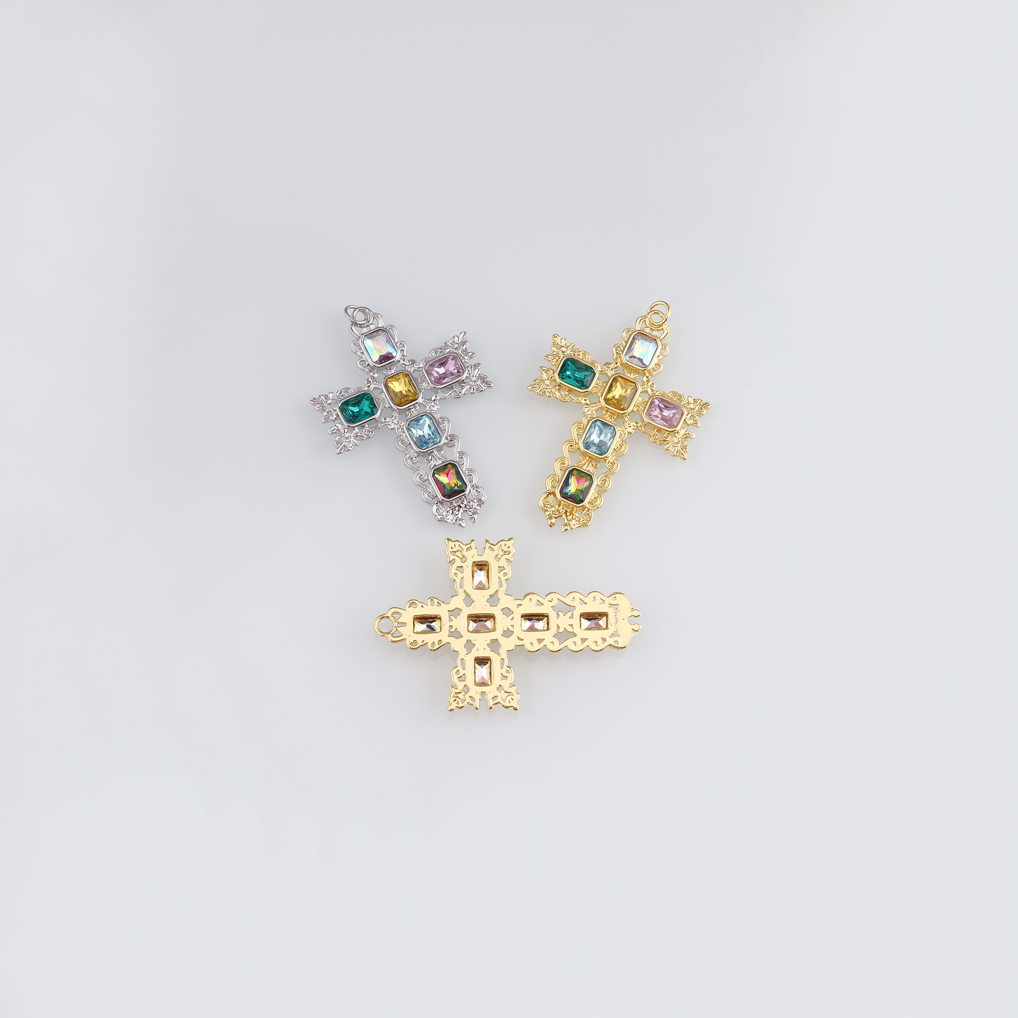 18K Gold Filled Cross Pendant,CZ Micro Pave Cross Charm Earrings Necklace for DIY Jewelry Making Supply