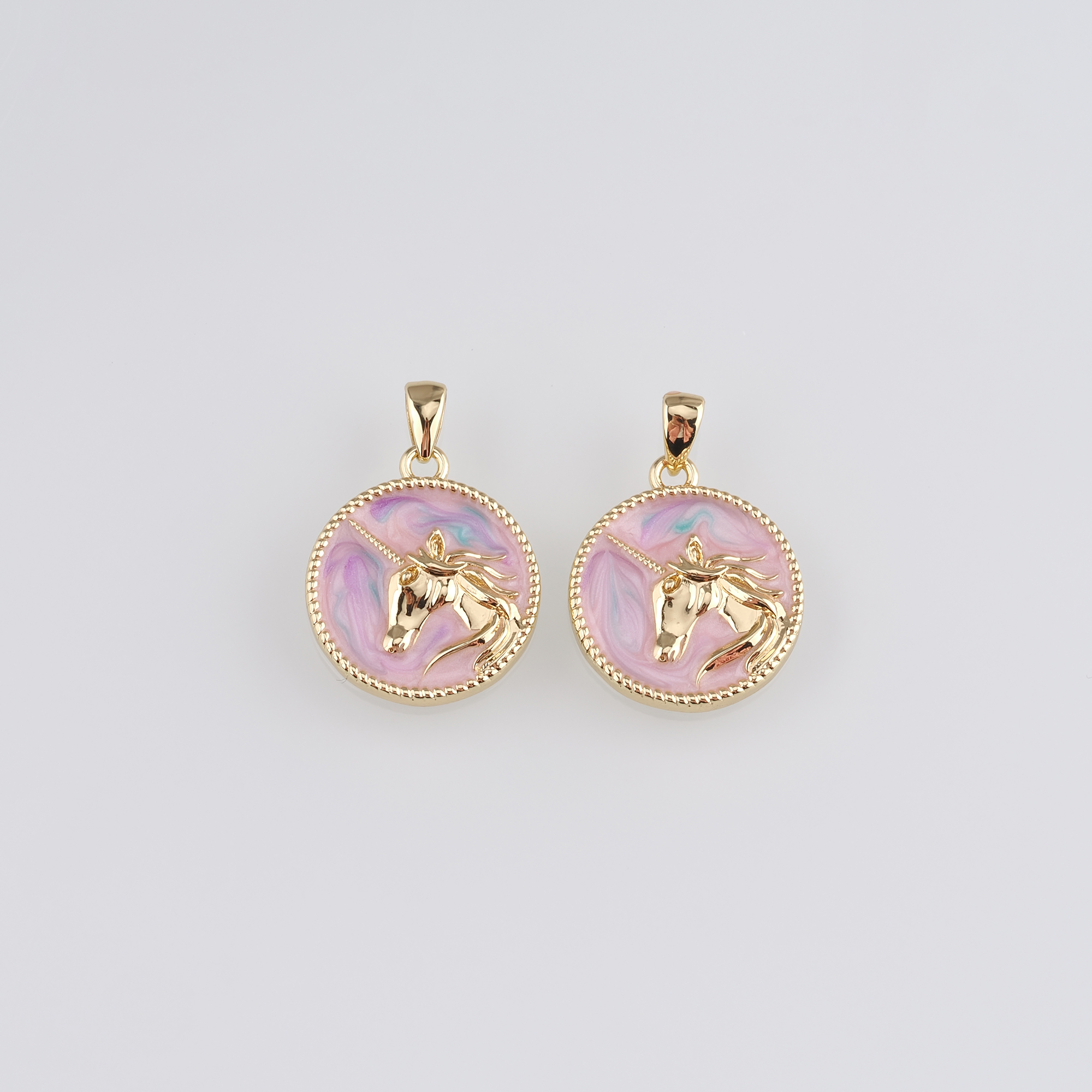 18K Gold Filled Unicorn Pendant,Enamel Unicorn Charm Earrings Necklace for DIY Jewelry Making Supply