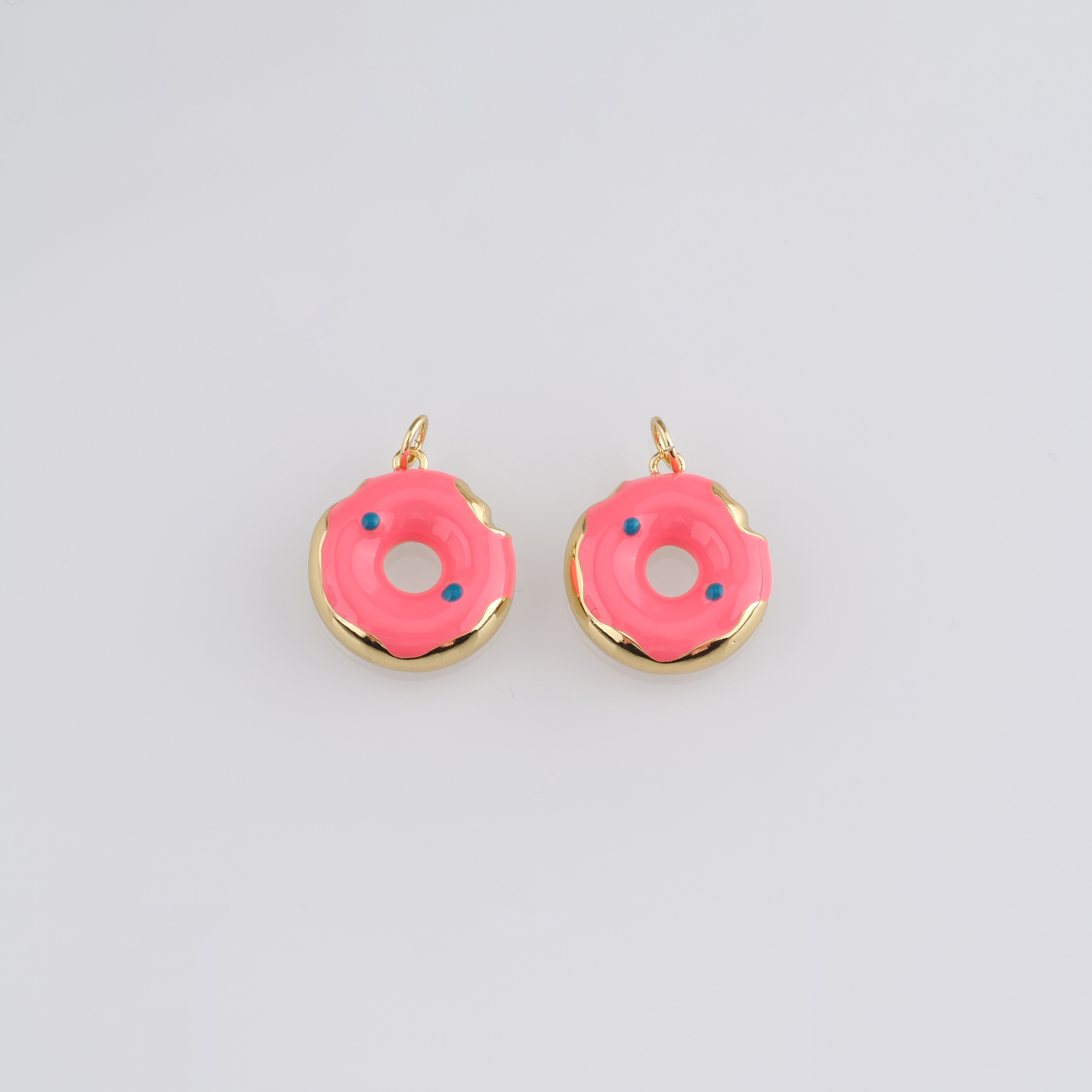 18K Gold Filled Doughnut Pendant,Food Charm,Enamel Donut Earrings Necklace for DIY Jewelry Making Supply