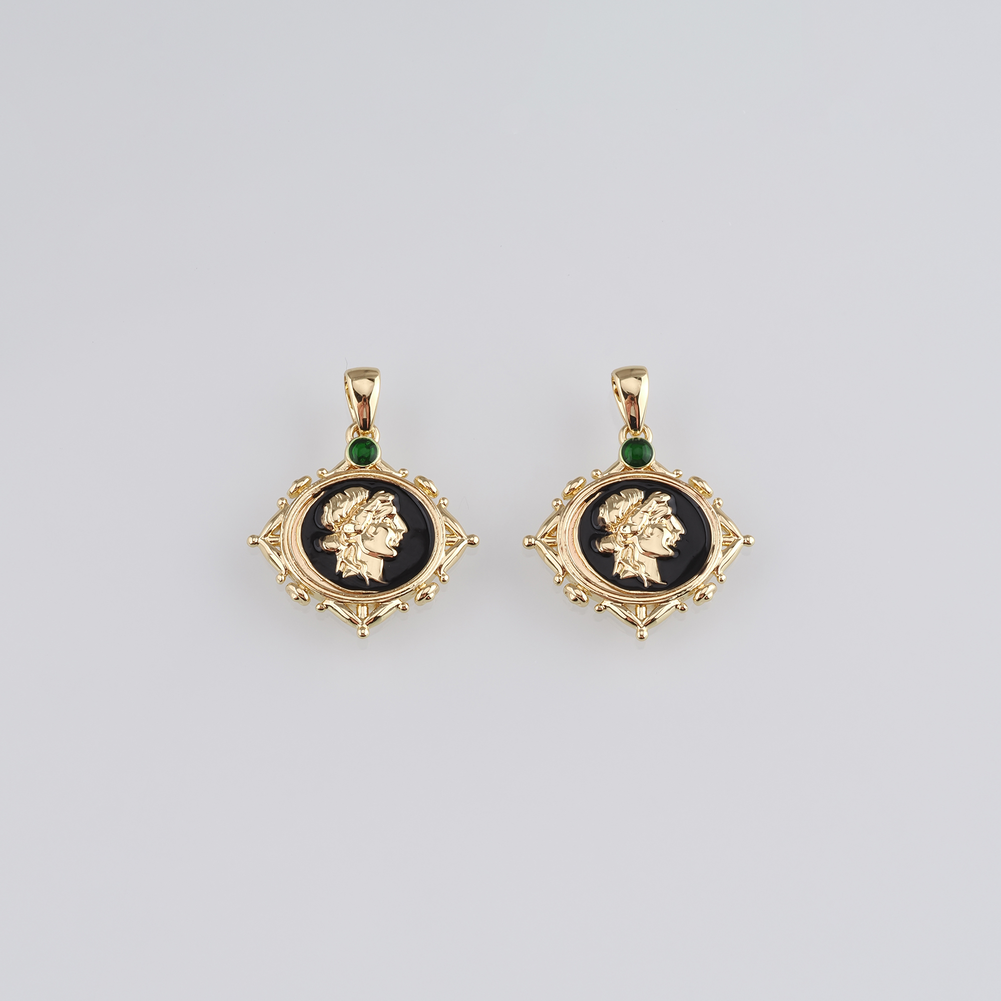 18K Gold Filled Portrait Pendant,Enamel Portrait Charm Earrings Necklace for DIY Jewelry Making Supply