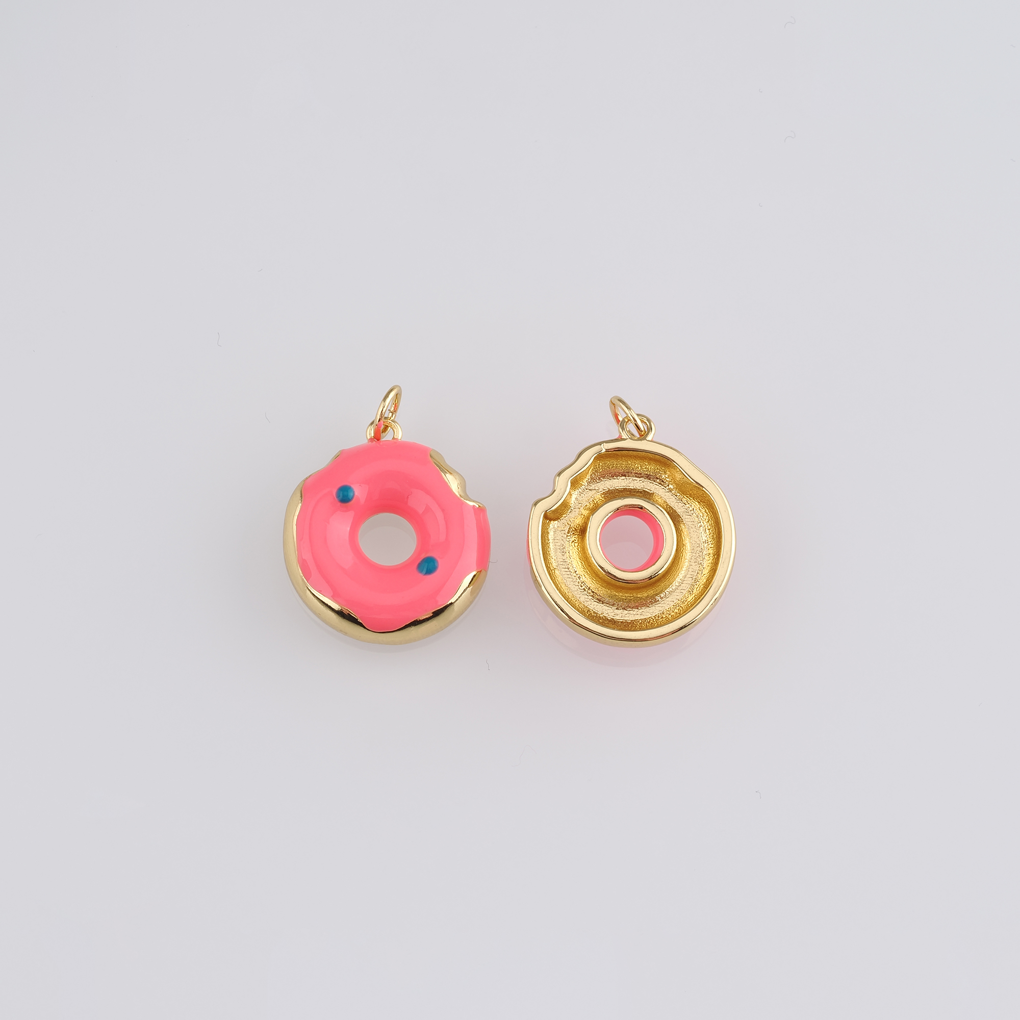18K Gold Filled Doughnut Pendant,Food Charm,Enamel Donut Earrings Necklace for DIY Jewelry Making Supply