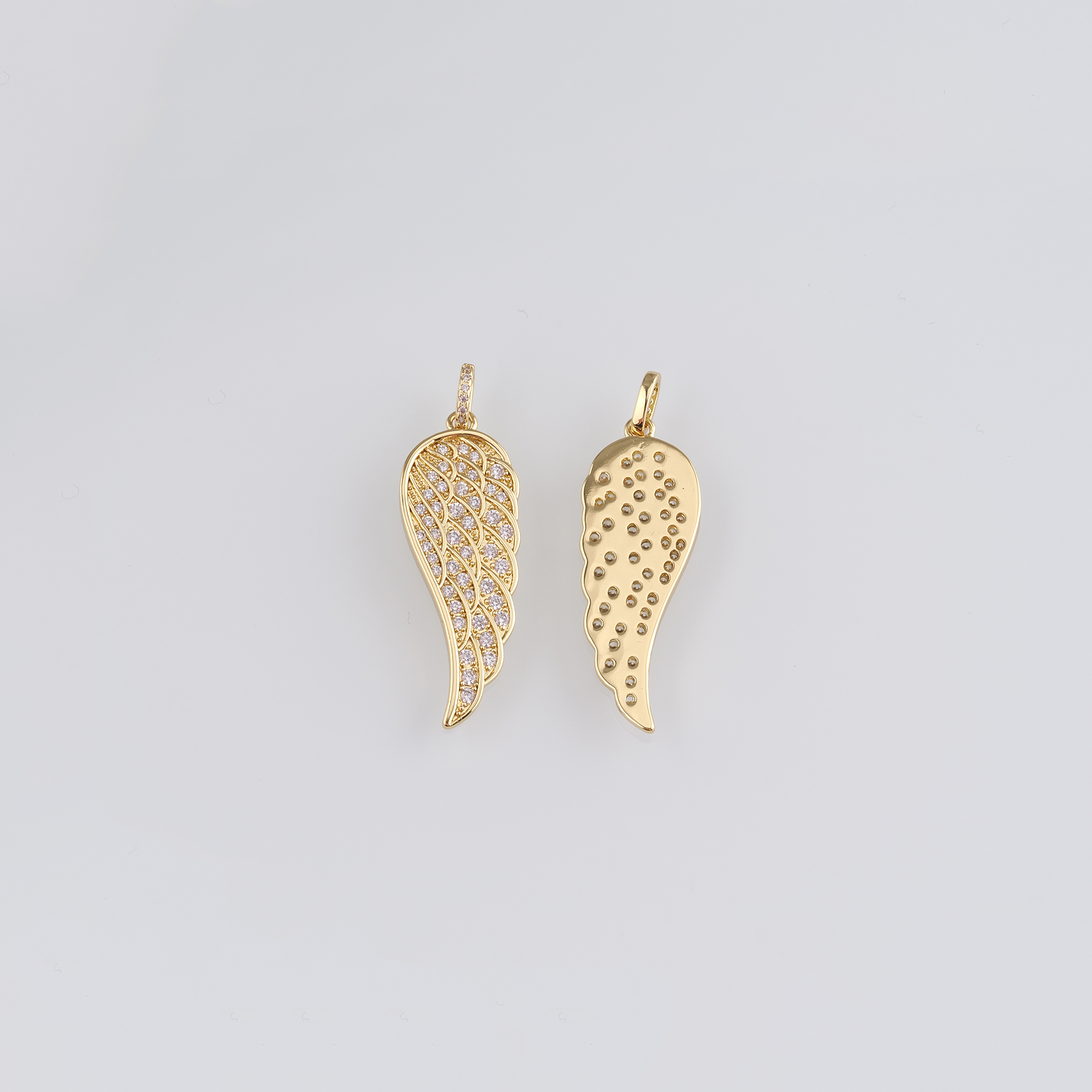 18K Gold Filled Wing Pendant,CZ Micro Pave Wings Earrings Necklace for DIY Jewelry Making Supply