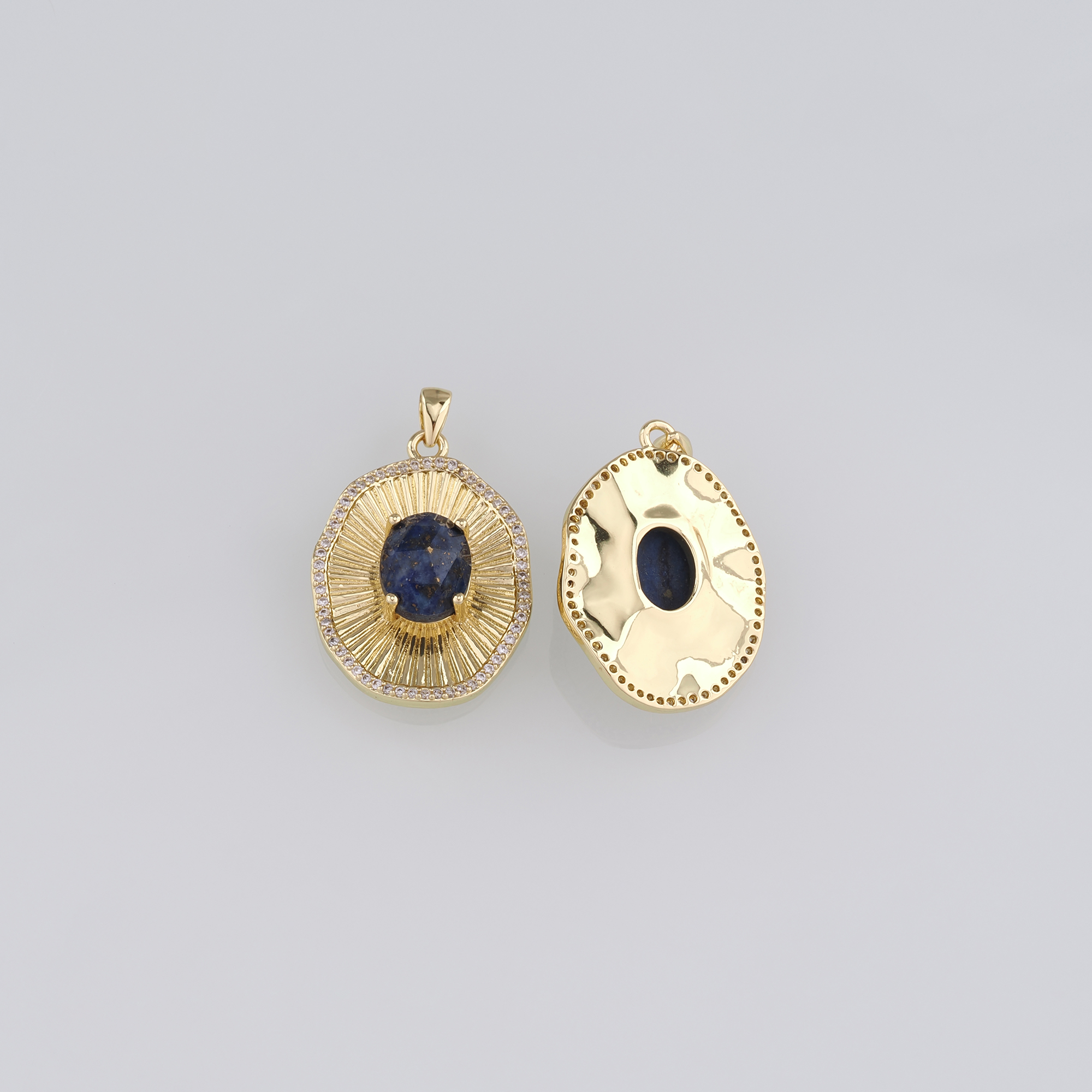 18K Gold Filled Oval Pendant,CZ Micro Pave Oval Charm Earrings Necklace for DIY Jewelry Making Supply