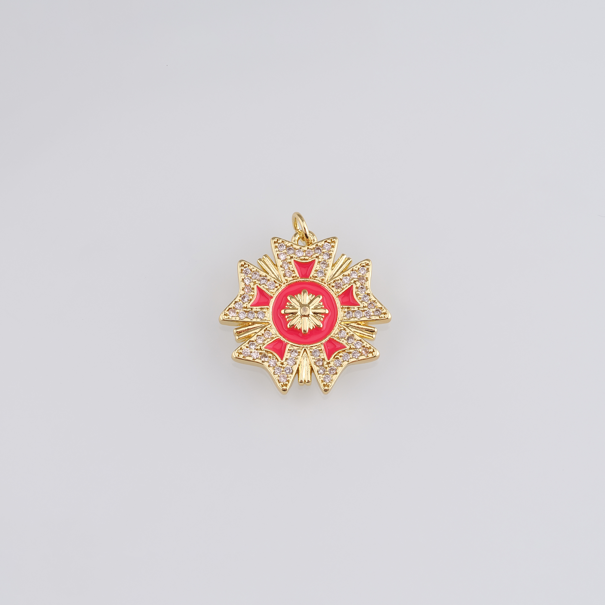 18K Gold Filled Badge Pendant,Enamel Badge Charm Earrings Necklace for DIY Jewelry Making Supply