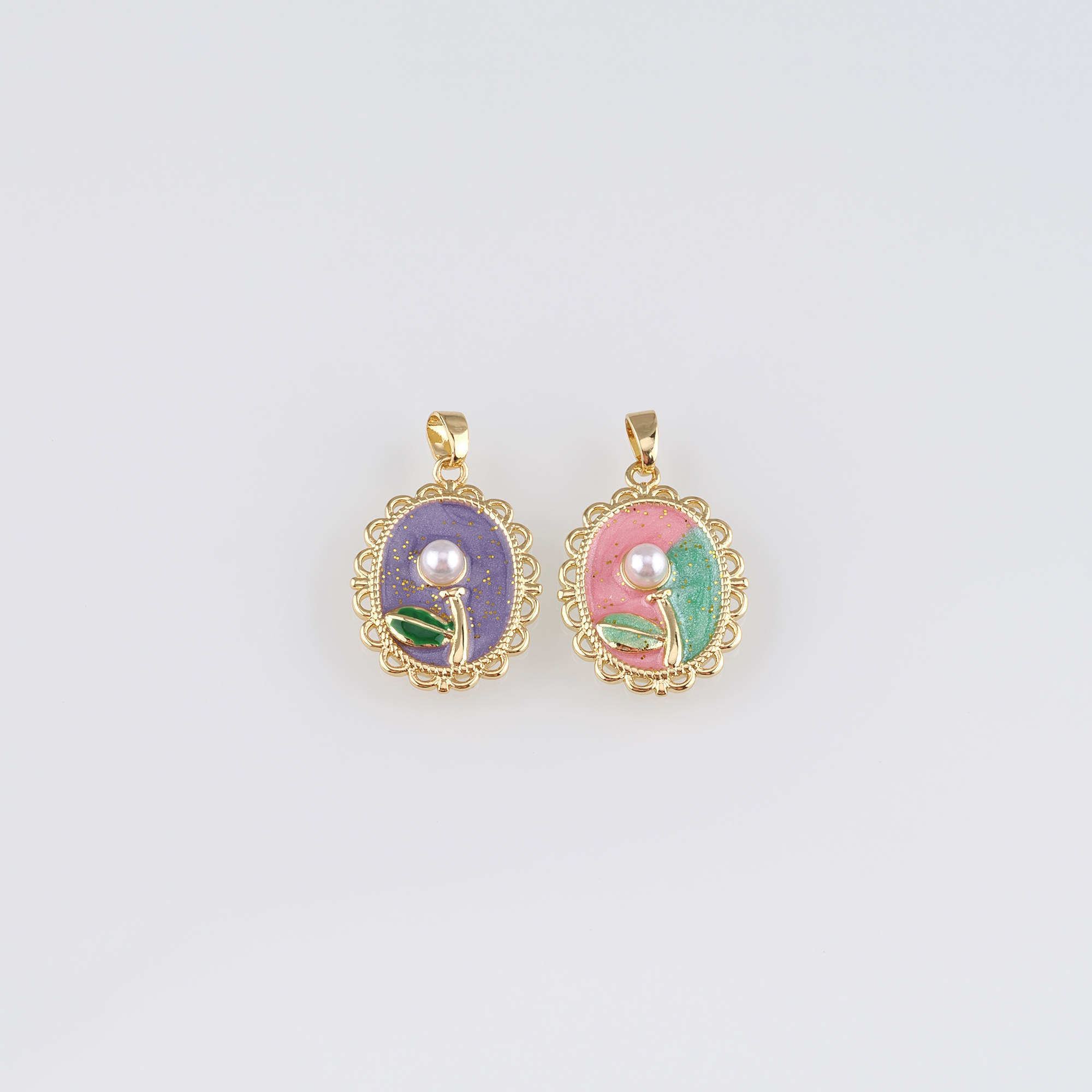 18K Gold Filled Flower Pendant,Enamel Flower Charm Earrings Necklace for DIY Jewelry Making Supply