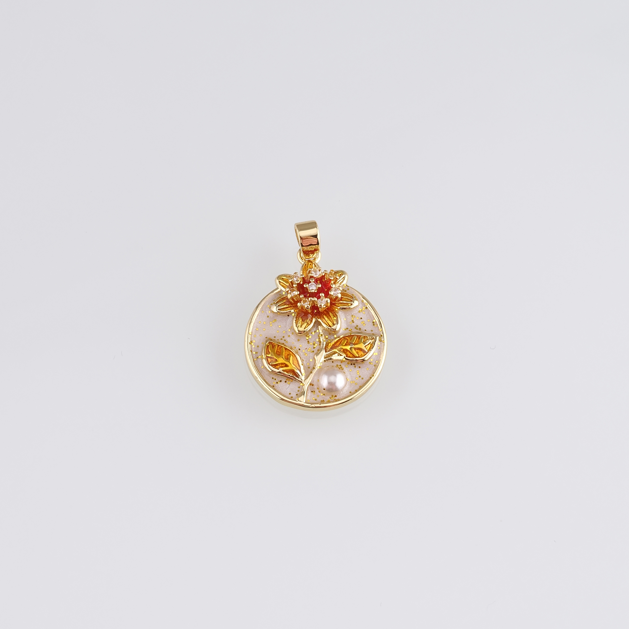 18K Gold Filled Flower Pendant,Enamel Flower Charm Earrings Necklace for DIY Jewelry Making Supply