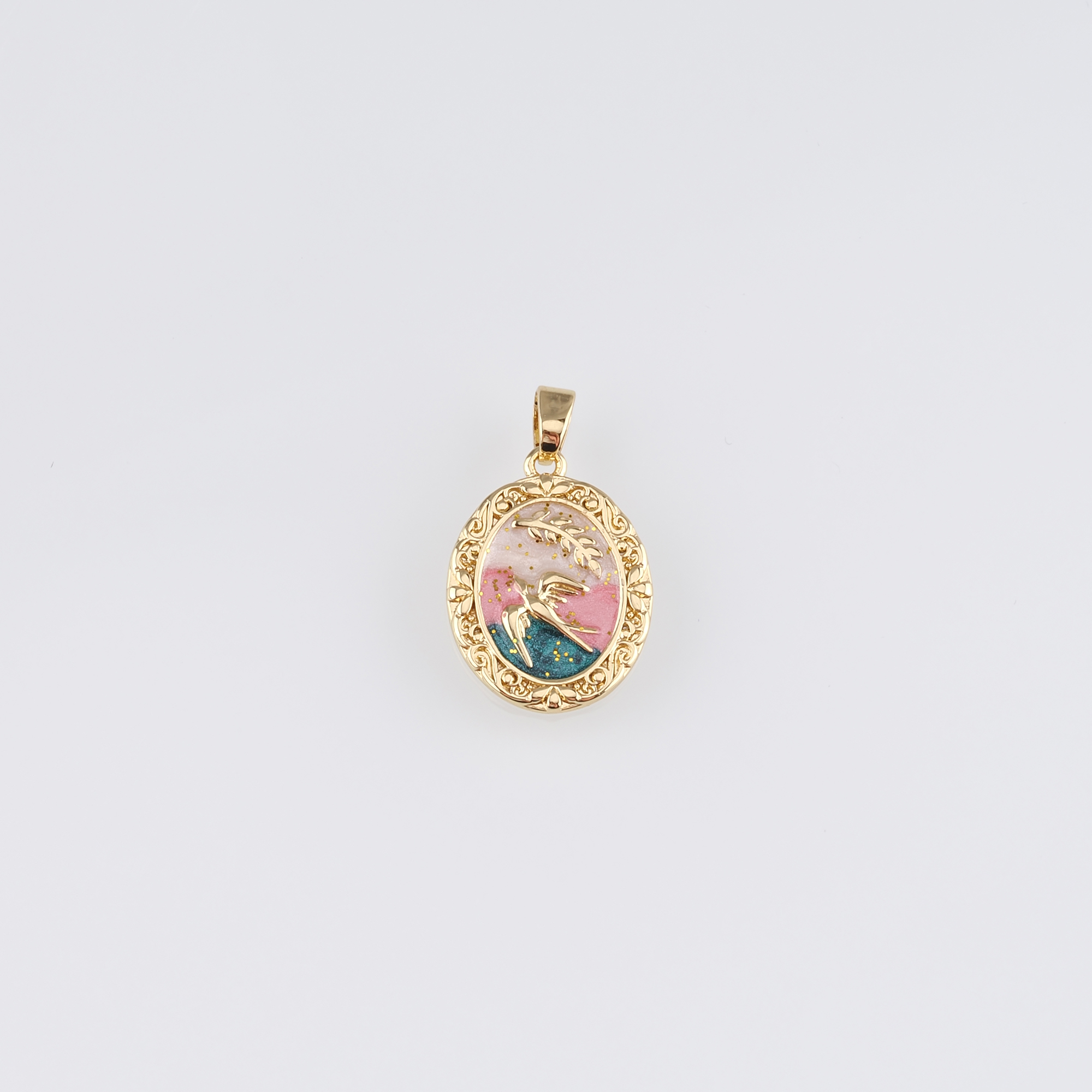 18K Gold Filled Bird Pendant,Enamel Bird Cross Charm Earrings Necklace for DIY Jewelry Making Supply