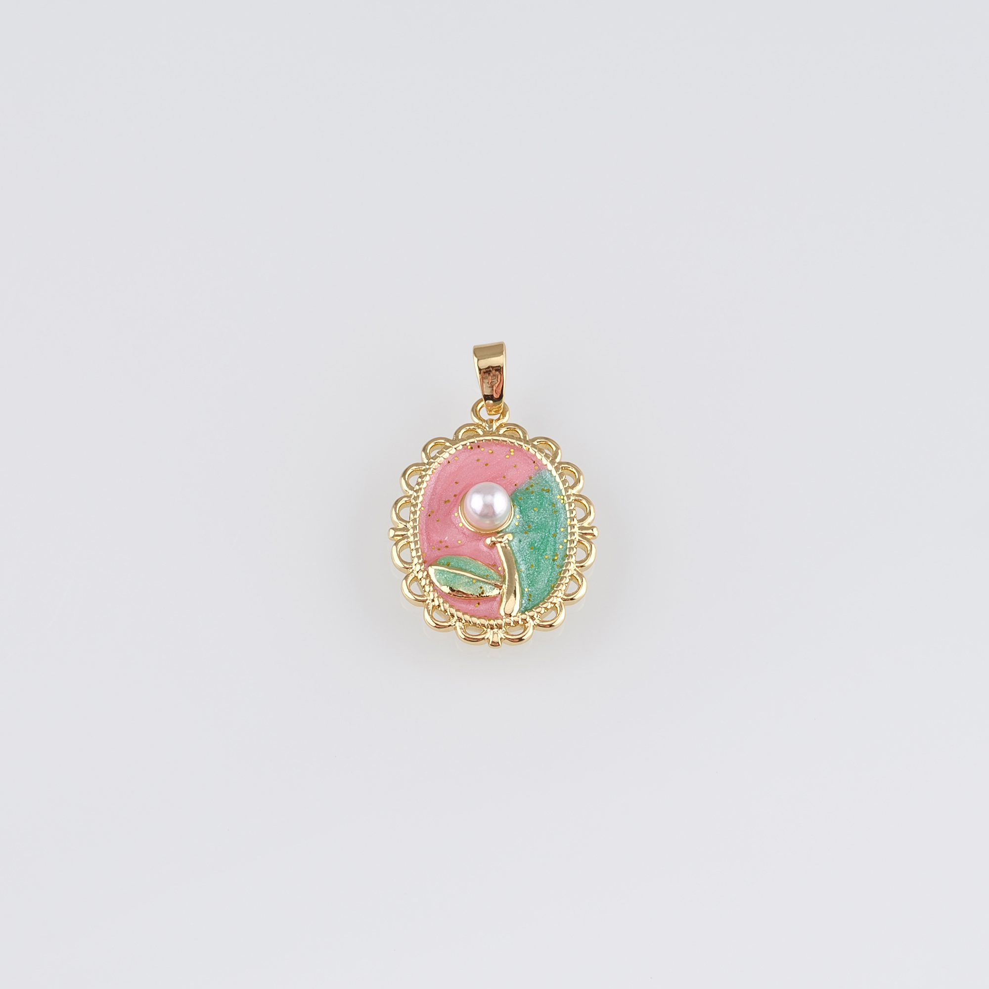 18K Gold Filled Flower Pendant,Enamel Flower Charm Earrings Necklace for DIY Jewelry Making Supply
