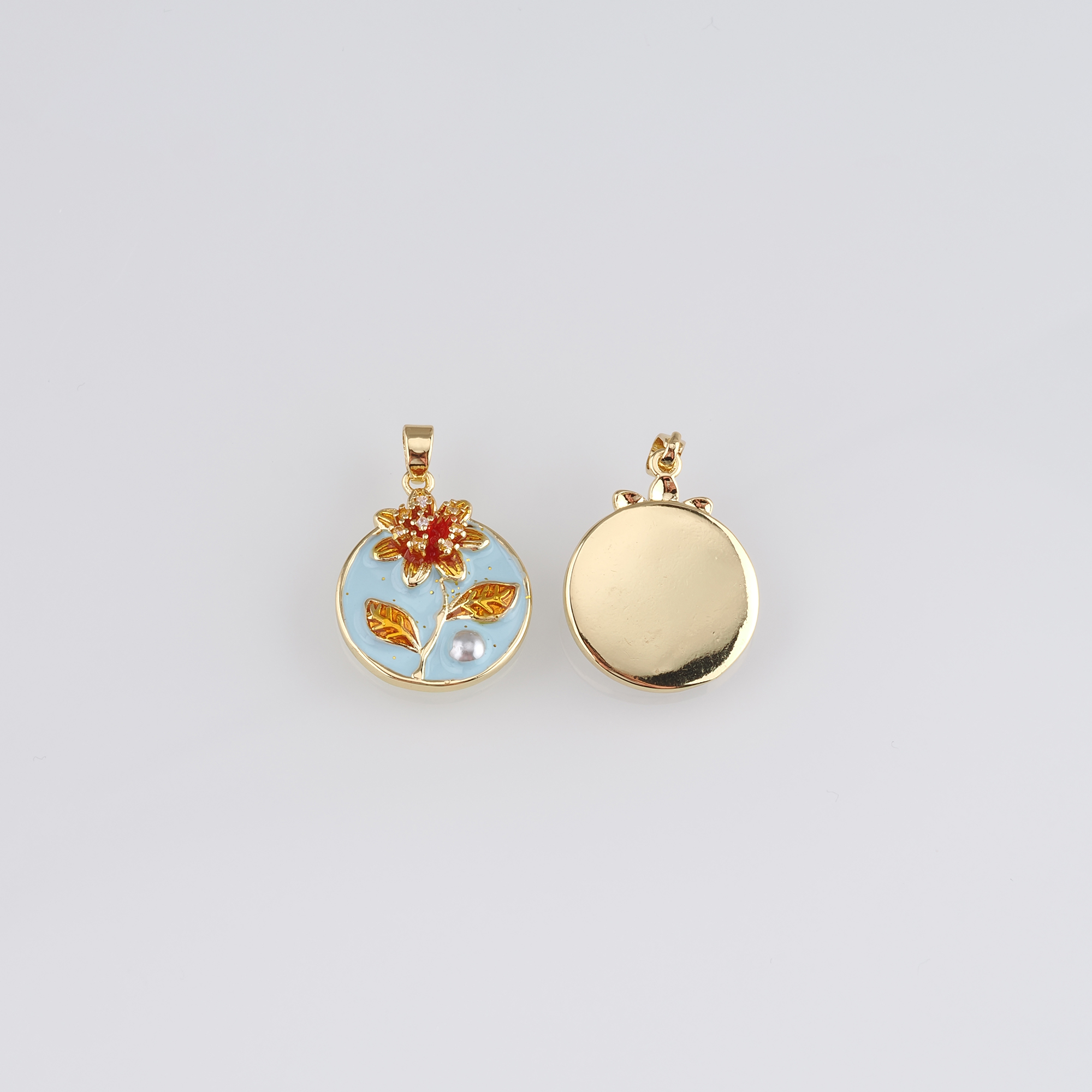 18K Gold Filled Flower Pendant,Enamel Flower Charm Earrings Necklace for DIY Jewelry Making Supply