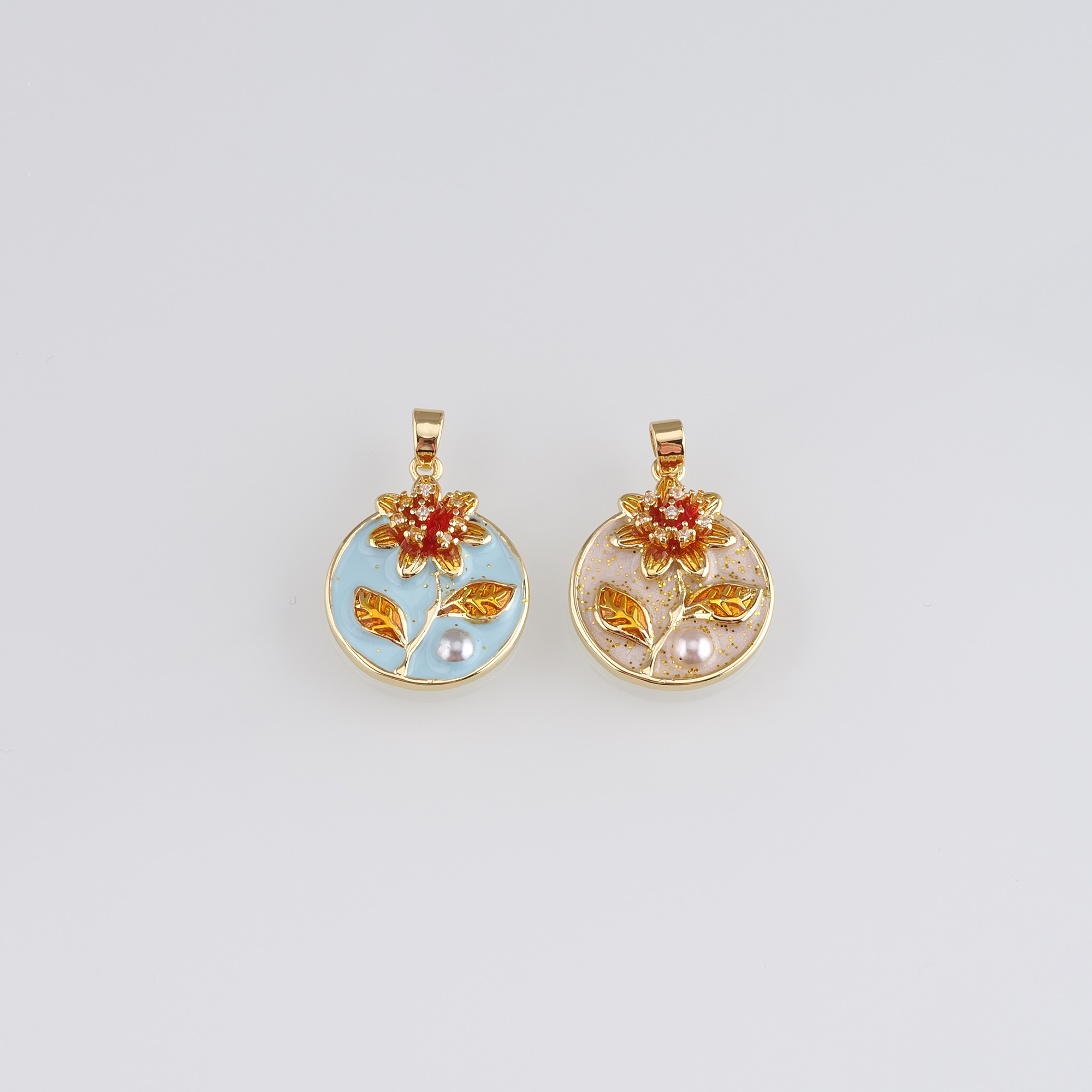18K Gold Filled Flower Pendant,Enamel Flower Charm Earrings Necklace for DIY Jewelry Making Supply