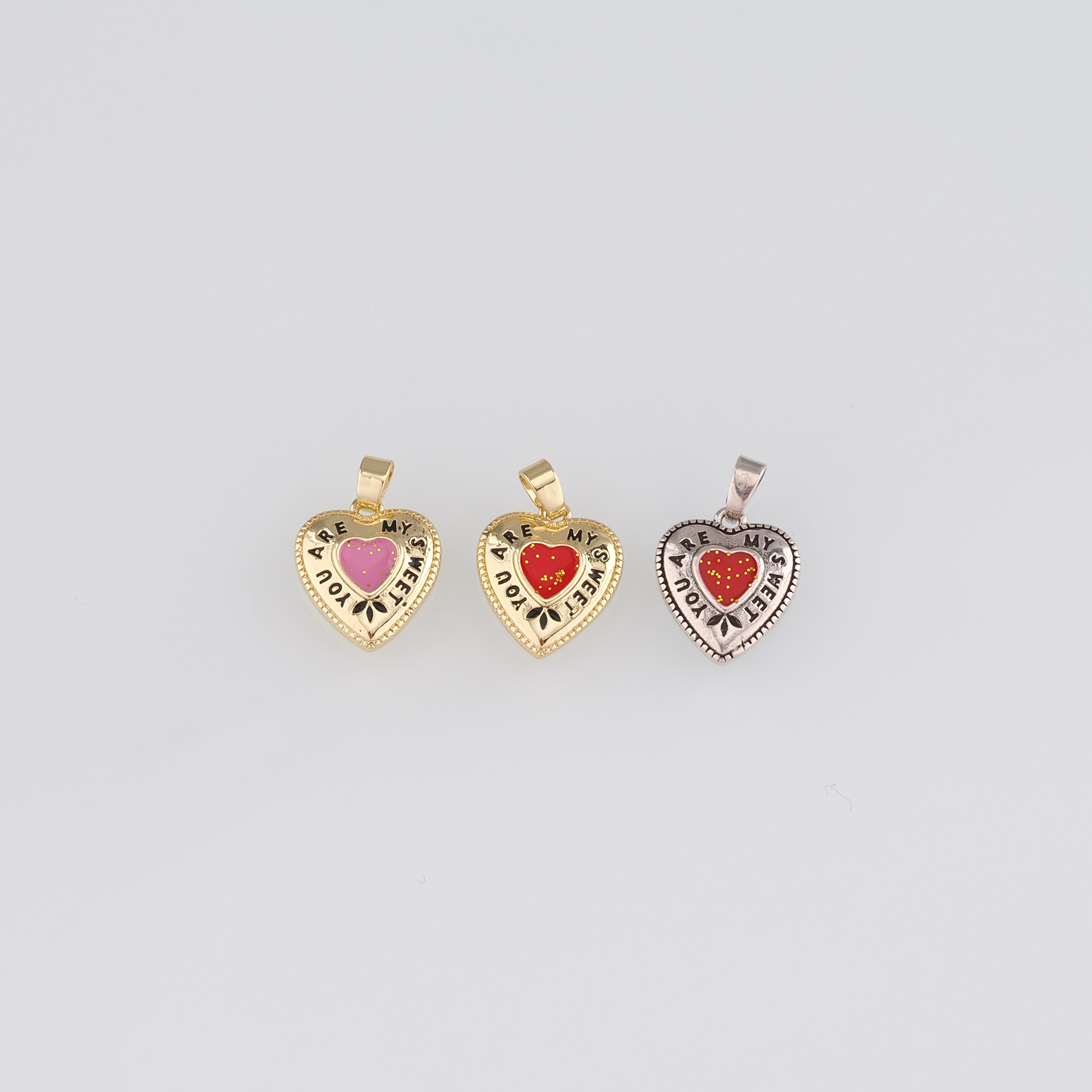 18K Gold Filled Heart Pendant,Enamel Heart Charm Earrings Necklace for DIY Jewelry Making Supply