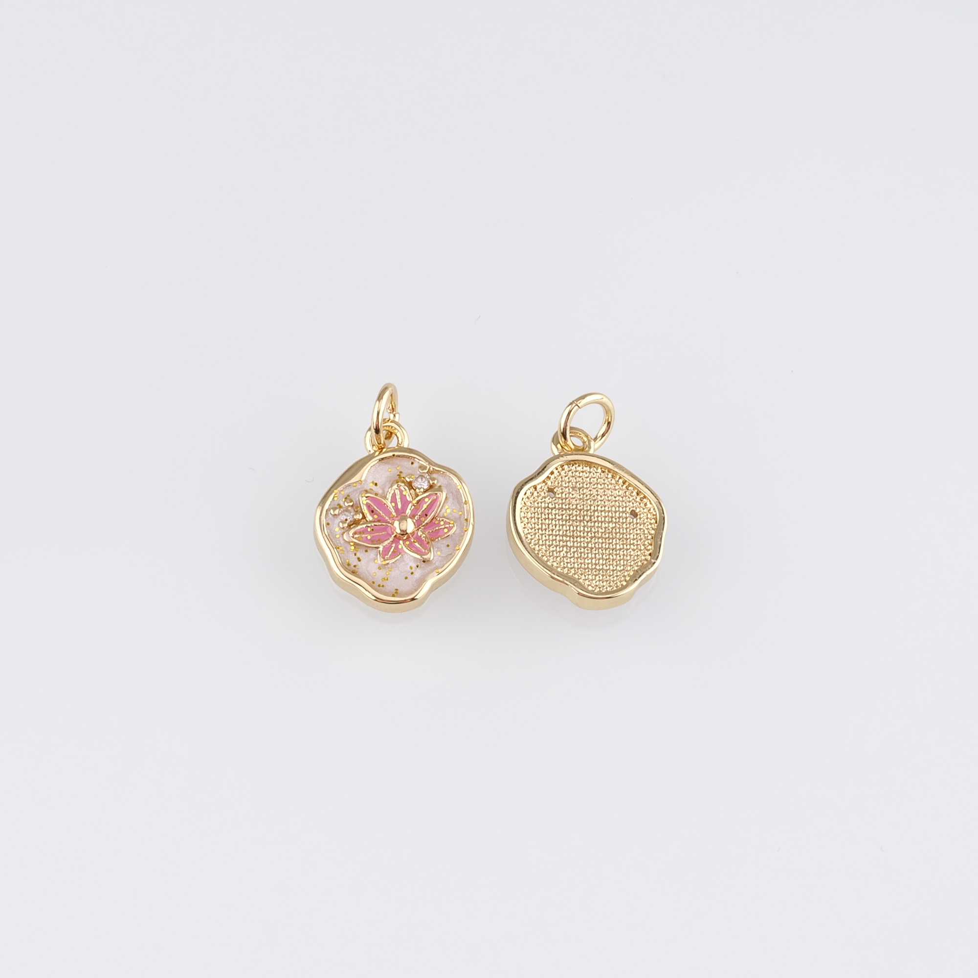 18K Gold Filled Flower Pendant,Enamel Flower Charm Earrings Necklace for DIY Jewelry Making Supply