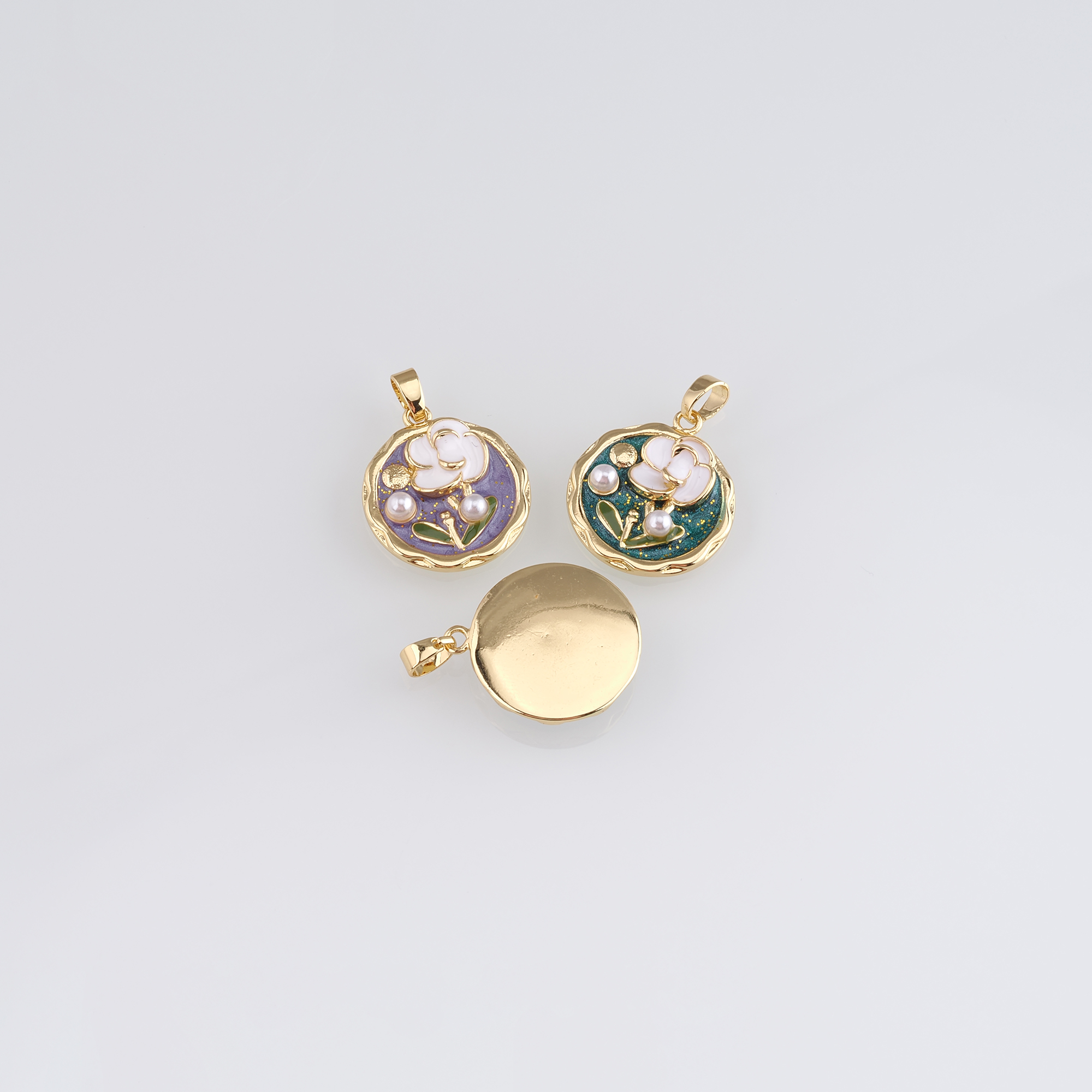 18K Gold Filled Flower Pendant,Enamel Flower Charm Earrings Necklace for DIY Jewelry Making Supply