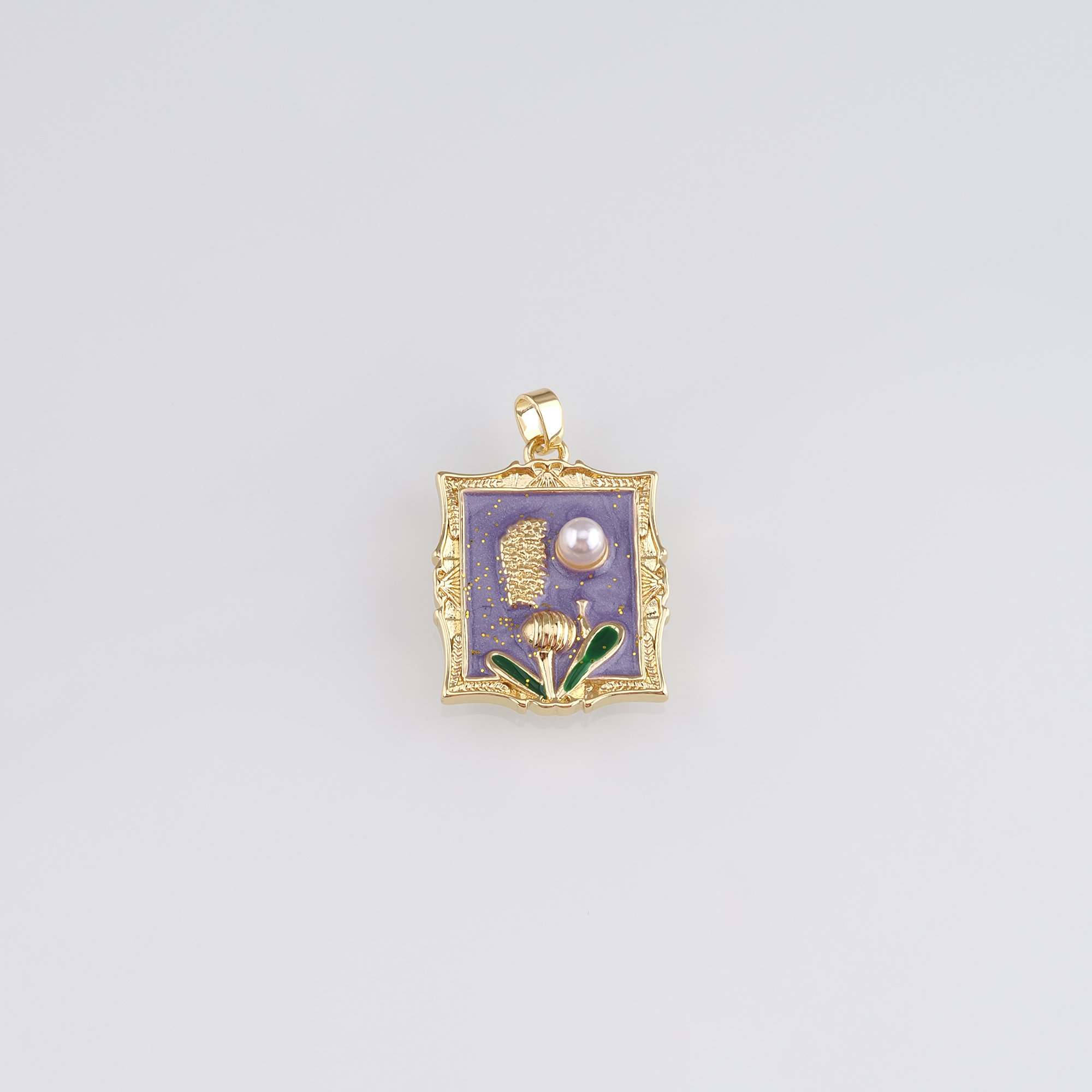18K Gold Filled Flower Pendant,Enamel Flower Charm Earrings Necklace for DIY Jewelry Making Supply
