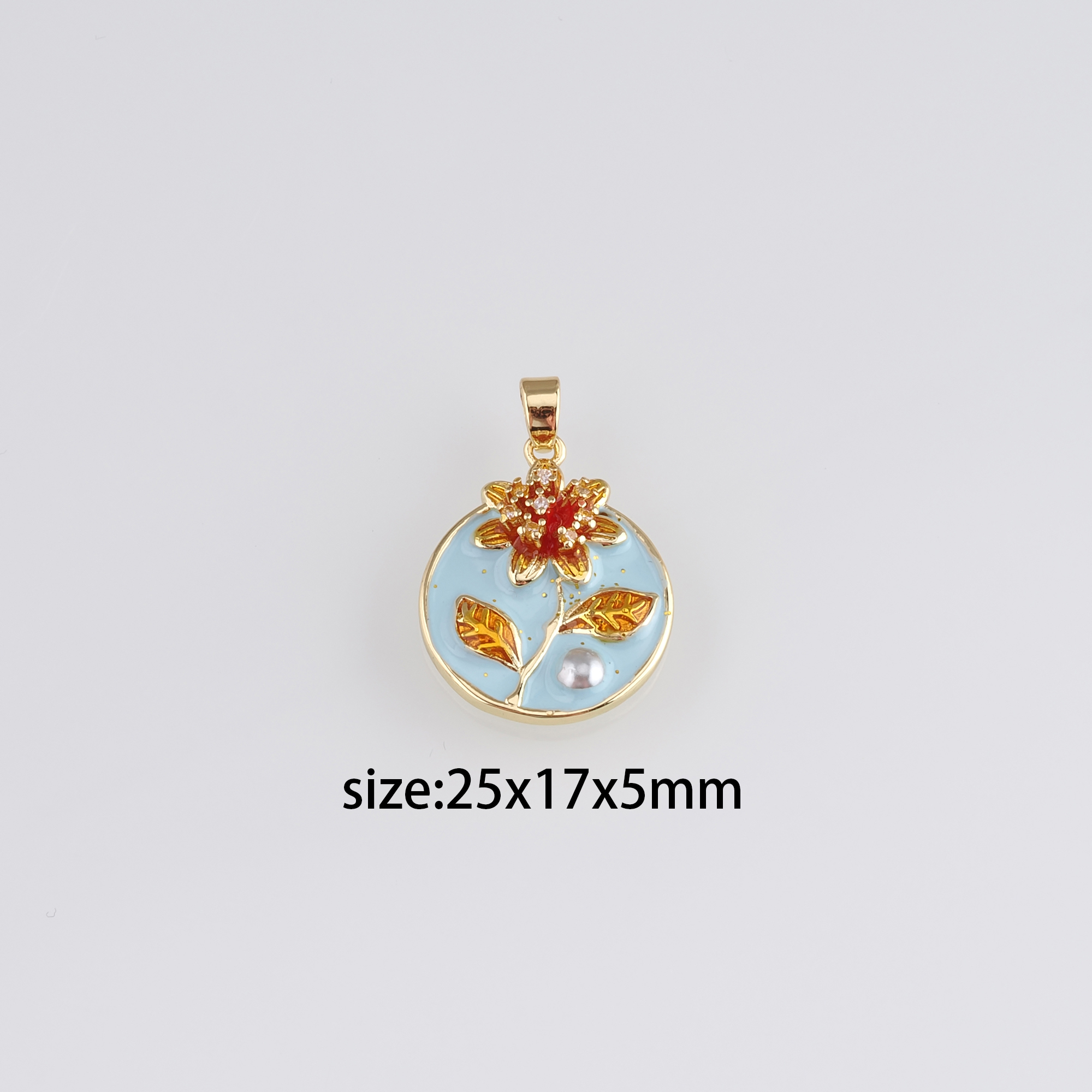 18K Gold Filled Flower Pendant,Enamel Flower Charm Earrings Necklace for DIY Jewelry Making Supply