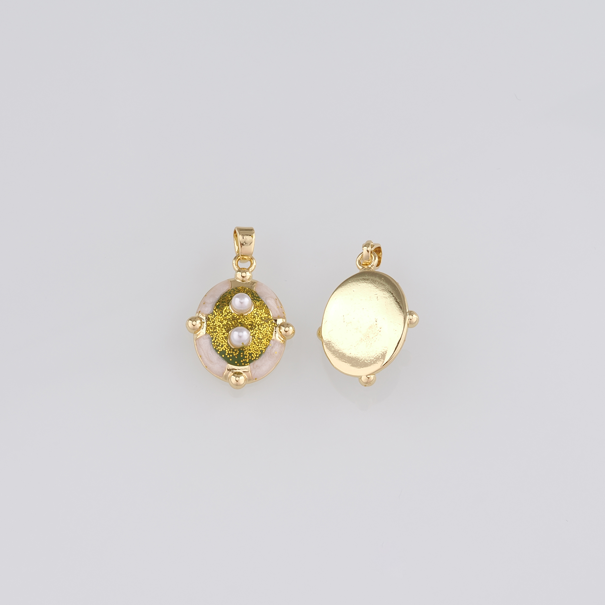 18K Gold Filled Oval Pendant,Enamel Oval Charm Earrings Necklace for DIY Jewelry Making Supply