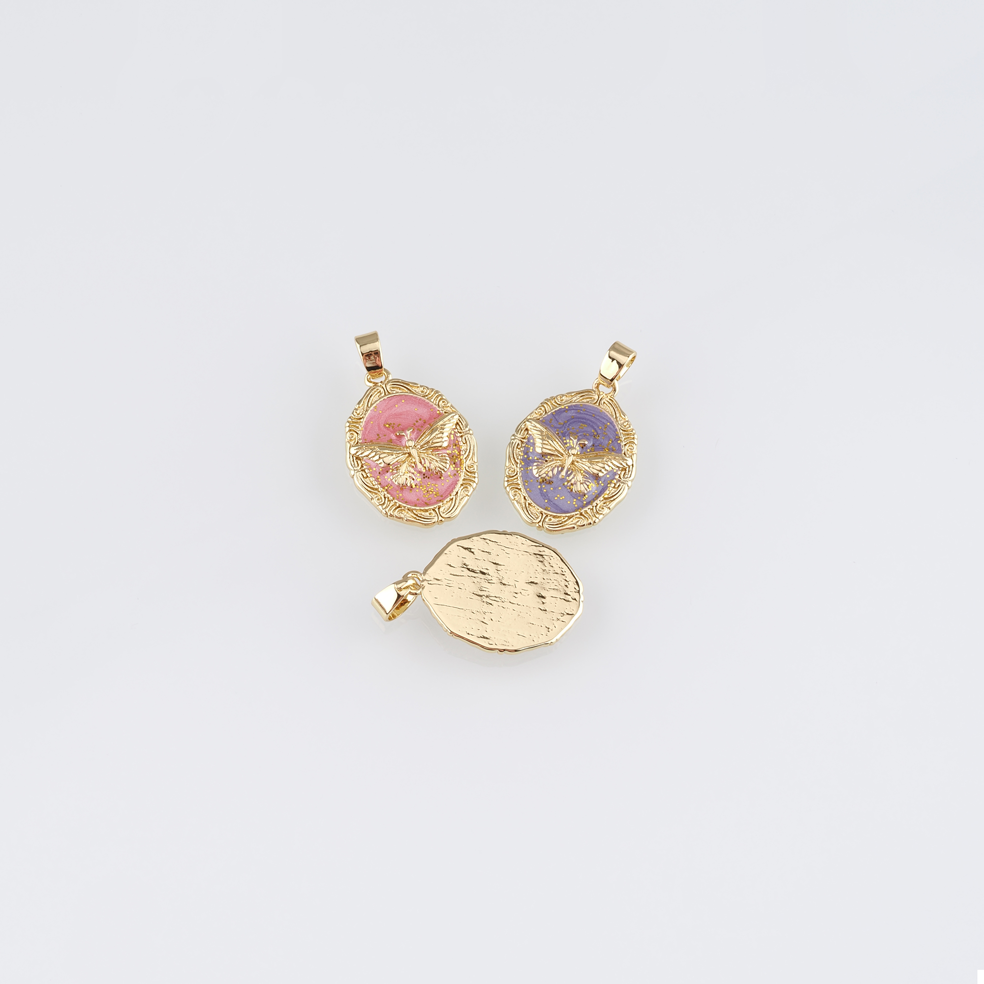 18K Gold Filled Butterfly Pendant,Enamel Butterfly Charm Earrings Necklace for DIY Jewelry Making Supply
