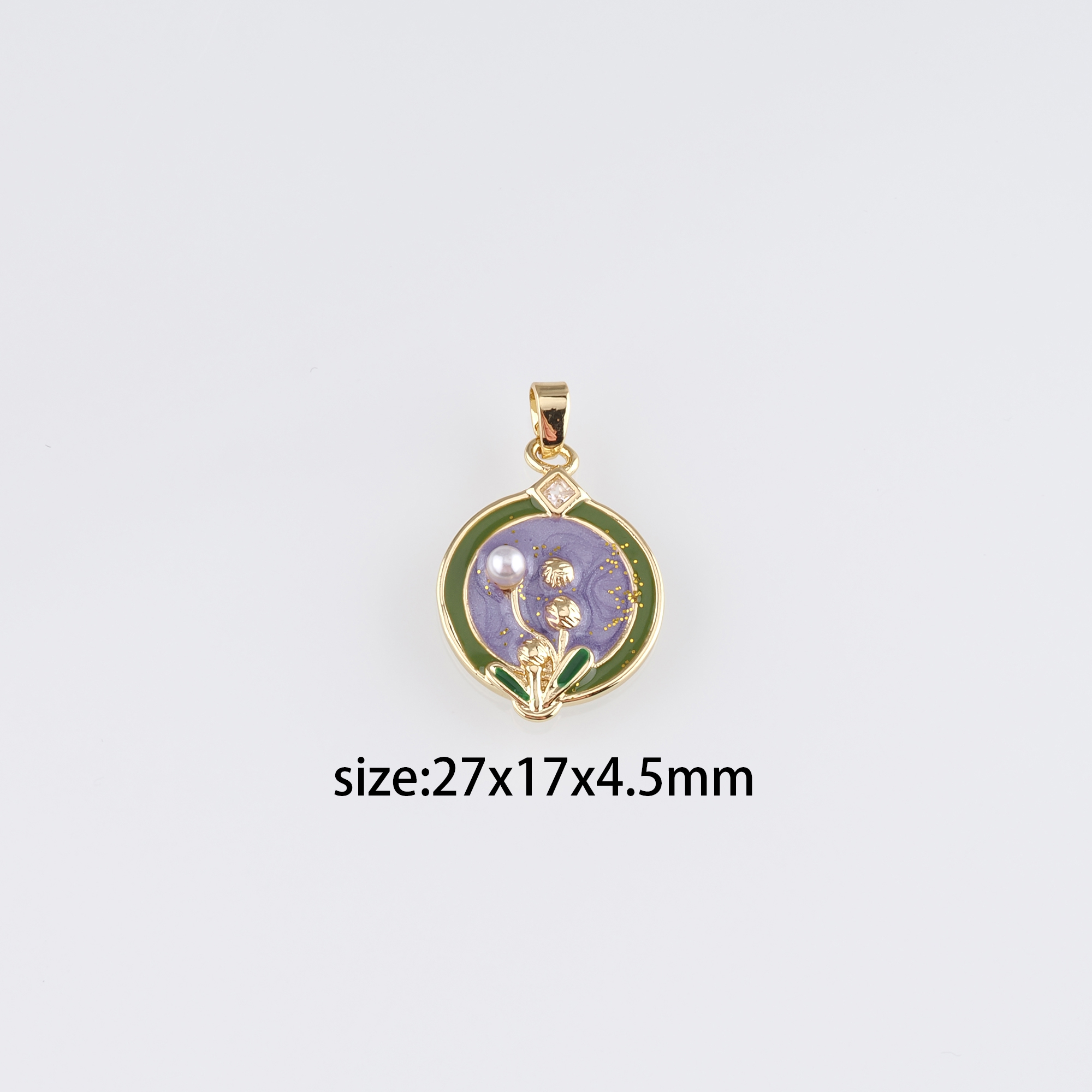 18K Gold Filled Flower Pendant,Enamel Flower Charm Earrings Necklace for DIY Jewelry Making Supply