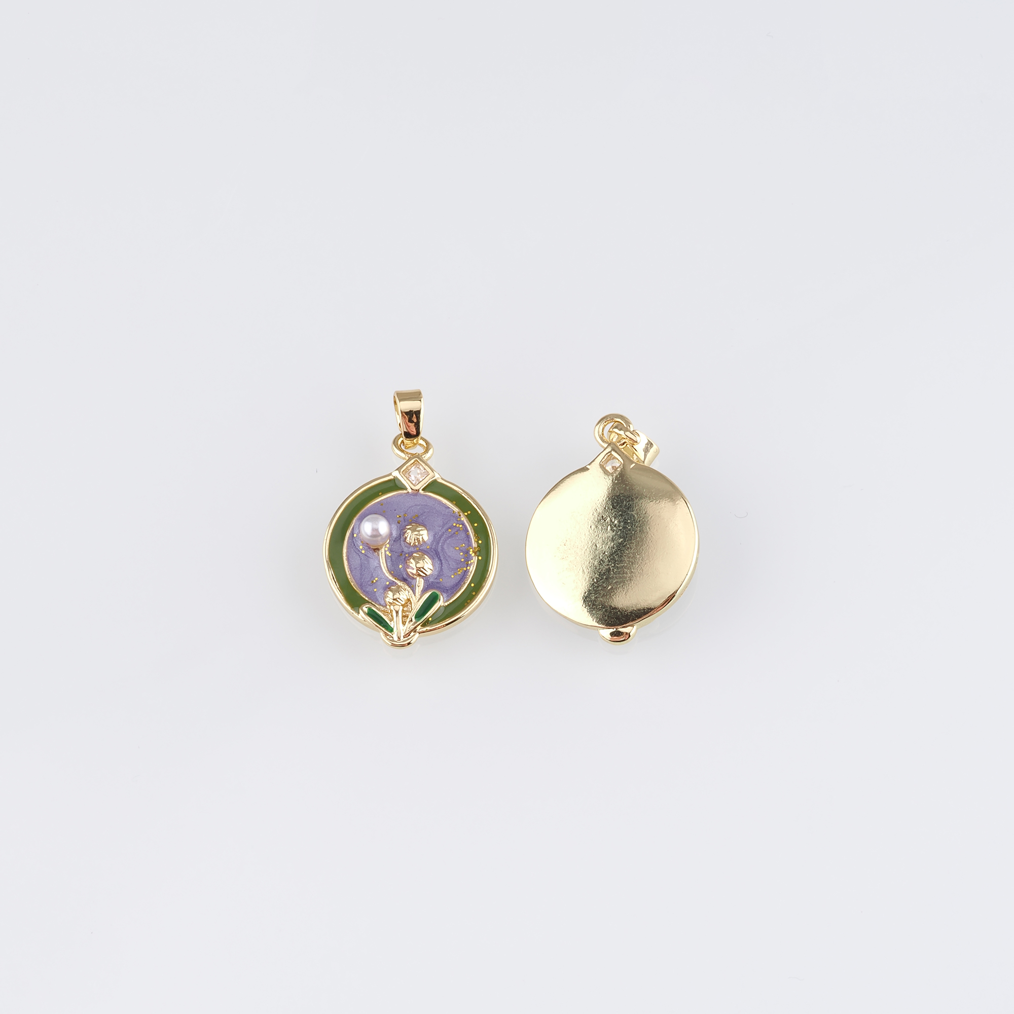 18K Gold Filled Flower Pendant,Enamel Flower Charm Earrings Necklace for DIY Jewelry Making Supply