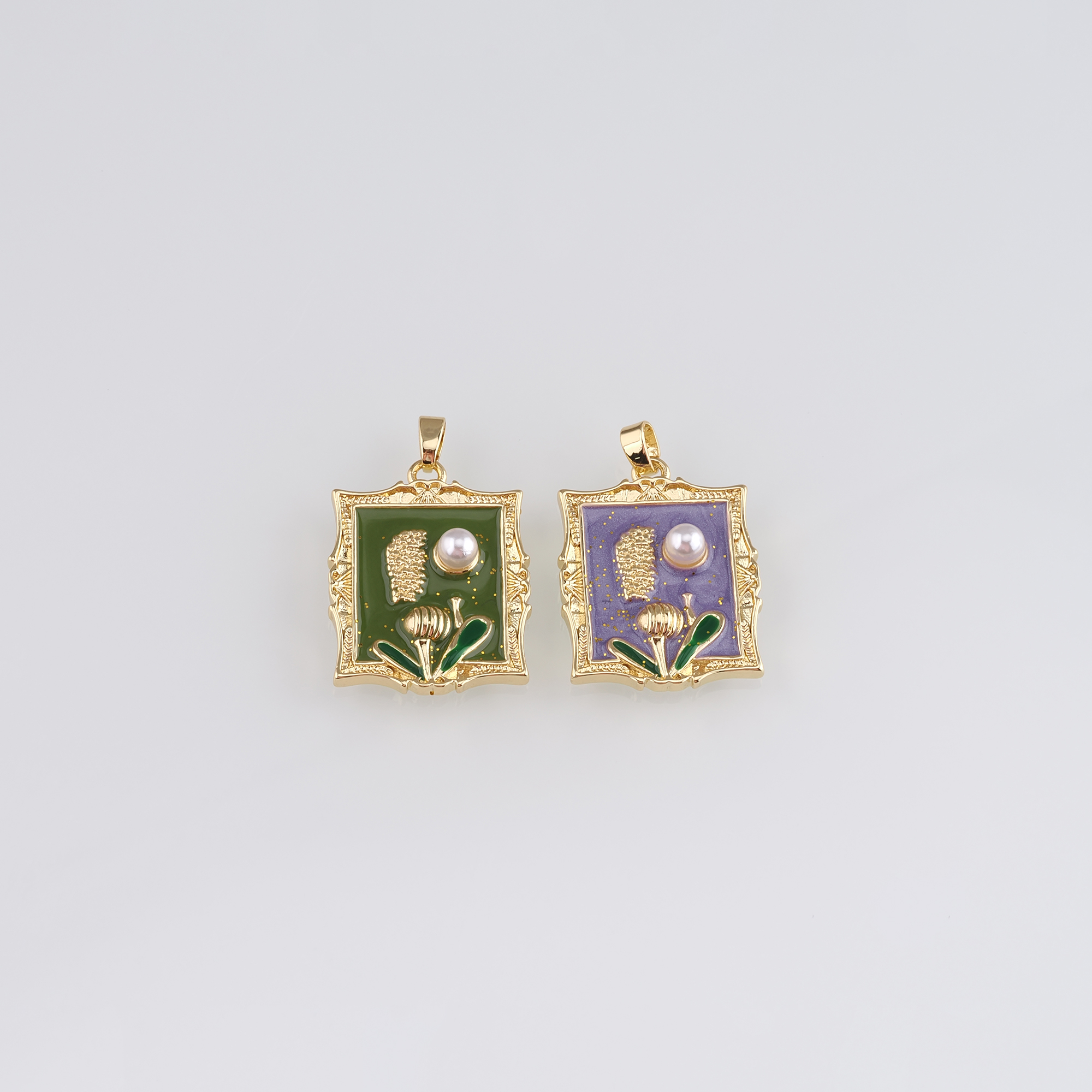 18K Gold Filled Flower Pendant,Enamel Flower Charm Earrings Necklace for DIY Jewelry Making Supply