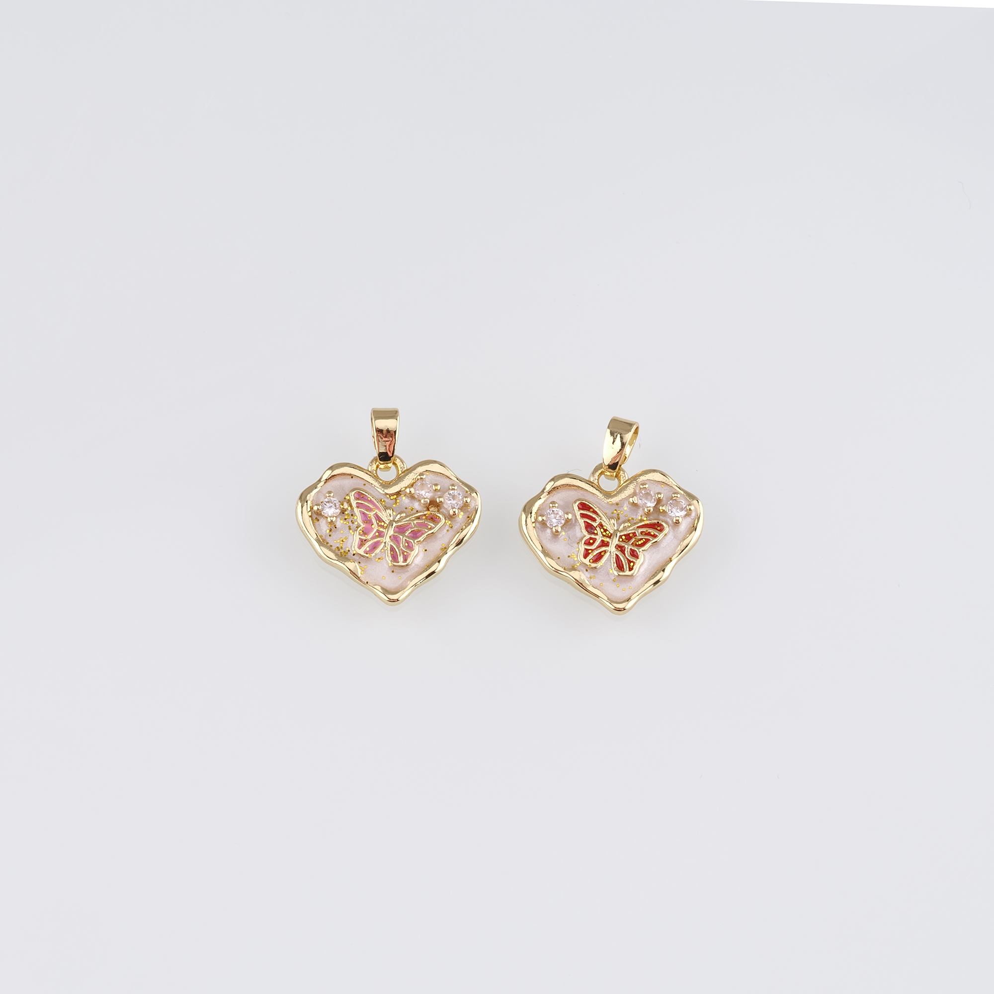 18K Gold Filled Heart Butterfly Pendant,Enamel Butterfly Charm Earrings Necklace for DIY Jewelry Making Supply