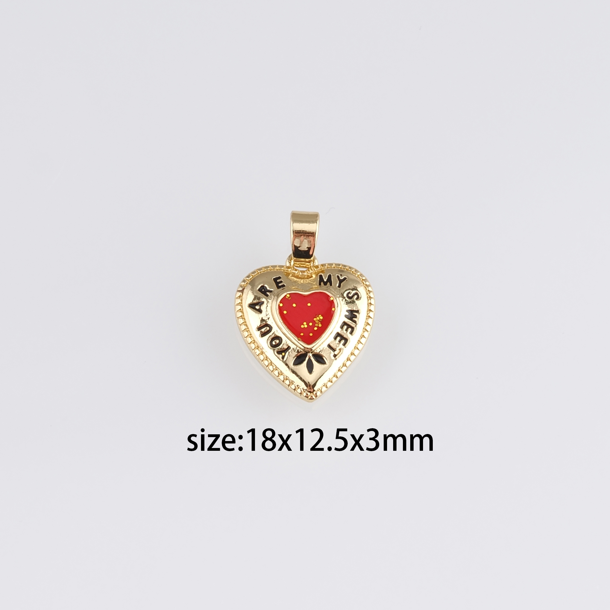 18K Gold Filled Heart Pendant,Enamel Heart Charm Earrings Necklace for DIY Jewelry Making Supply