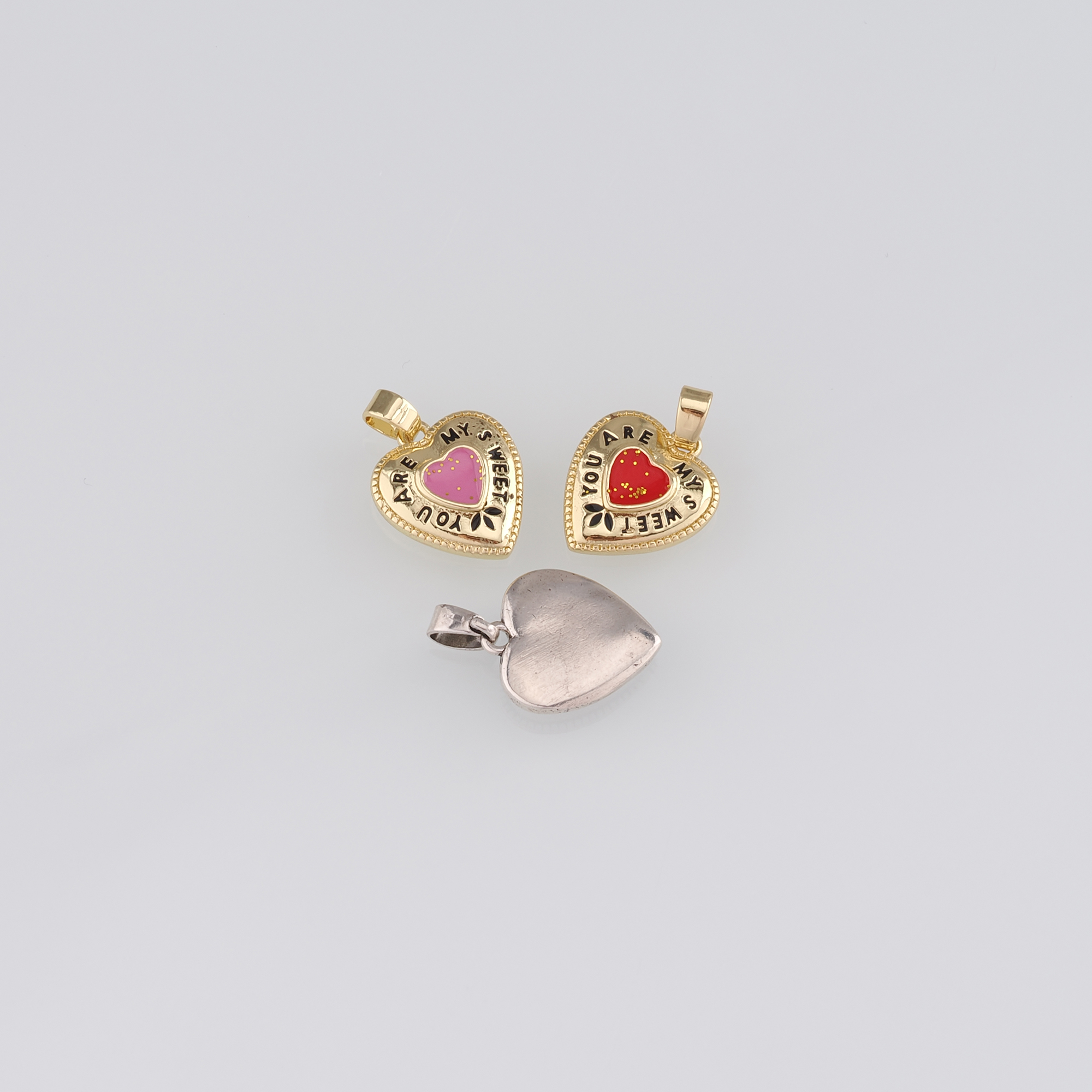 18K Gold Filled Heart Pendant,Enamel Heart Charm Earrings Necklace for DIY Jewelry Making Supply