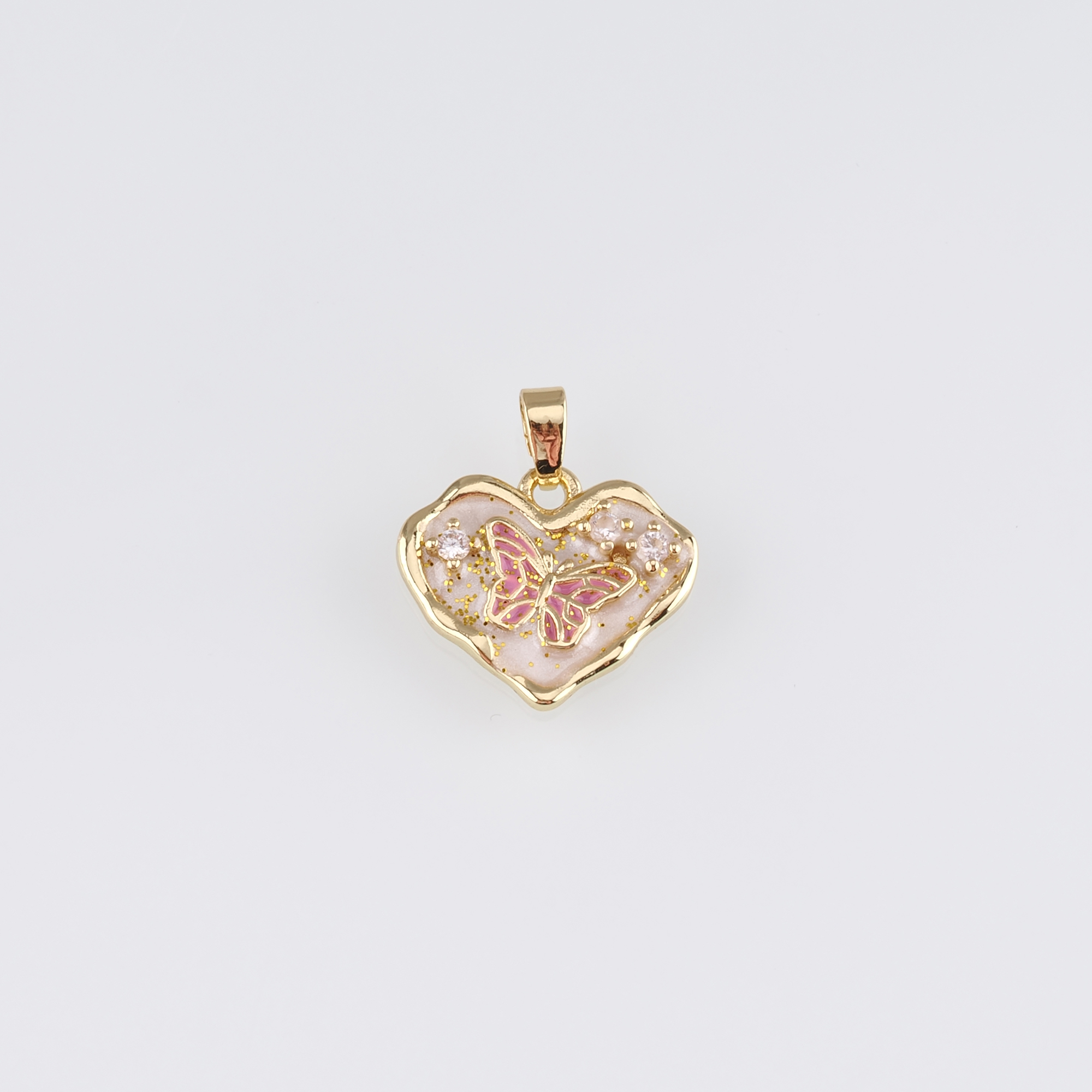 18K Gold Filled Heart Butterfly Pendant,Enamel Butterfly Charm Earrings Necklace for DIY Jewelry Making Supply