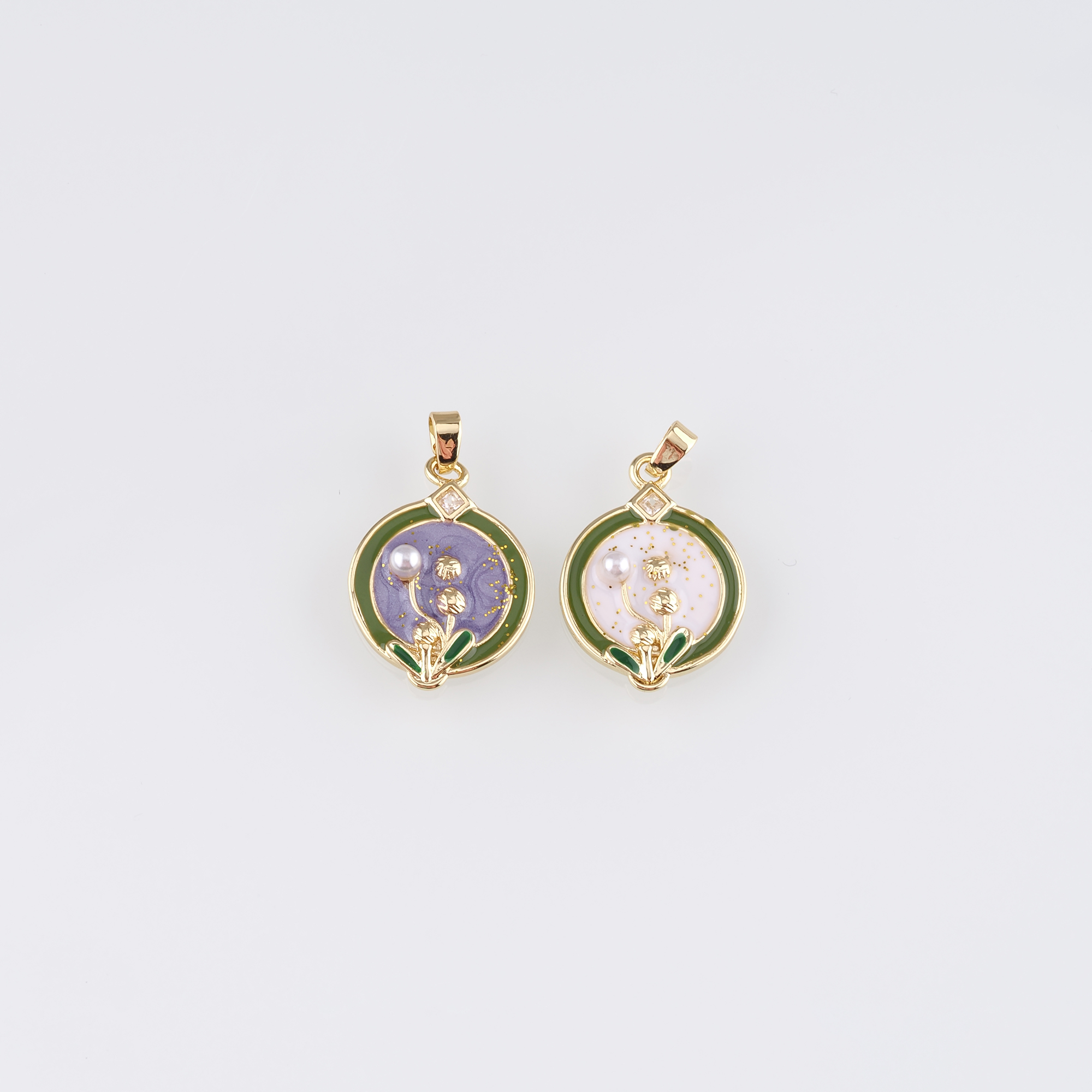18K Gold Filled Flower Pendant,Enamel Flower Charm Earrings Necklace for DIY Jewelry Making Supply