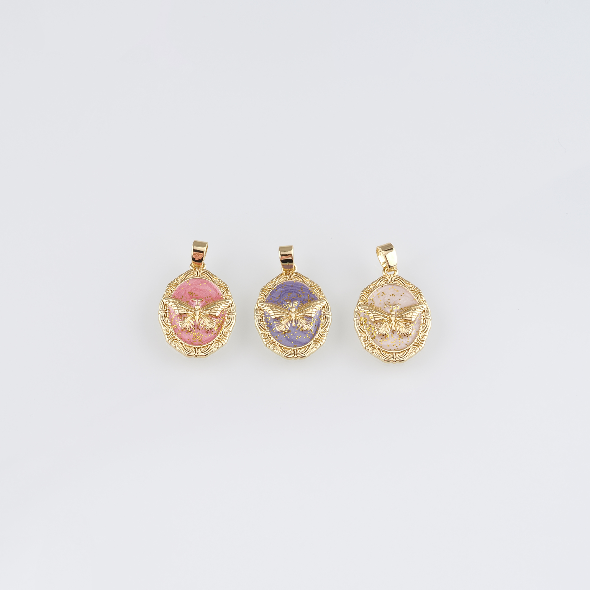18K Gold Filled Butterfly Pendant,Enamel Butterfly Charm Earrings Necklace for DIY Jewelry Making Supply