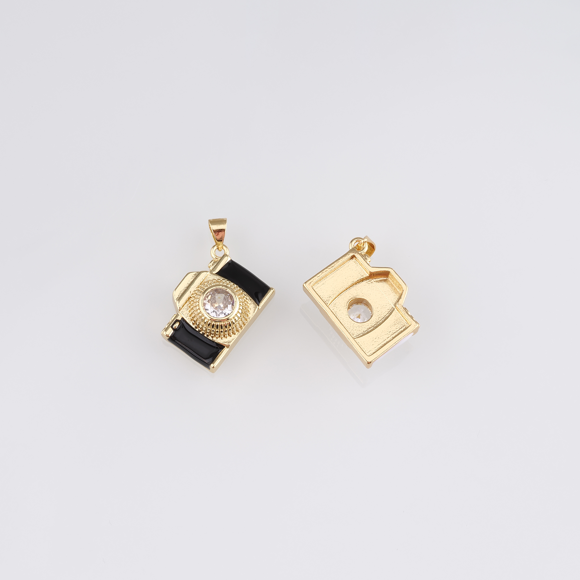 18K Gold Filled Camera Pendant,Enamel Camera Charm Earrings Necklace for DIY Jewelry Making Supply